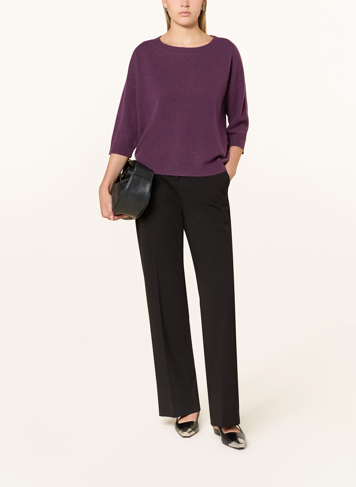 darling harbour Cashmere sweater with 3/4 sleeves: DARK PURPLE