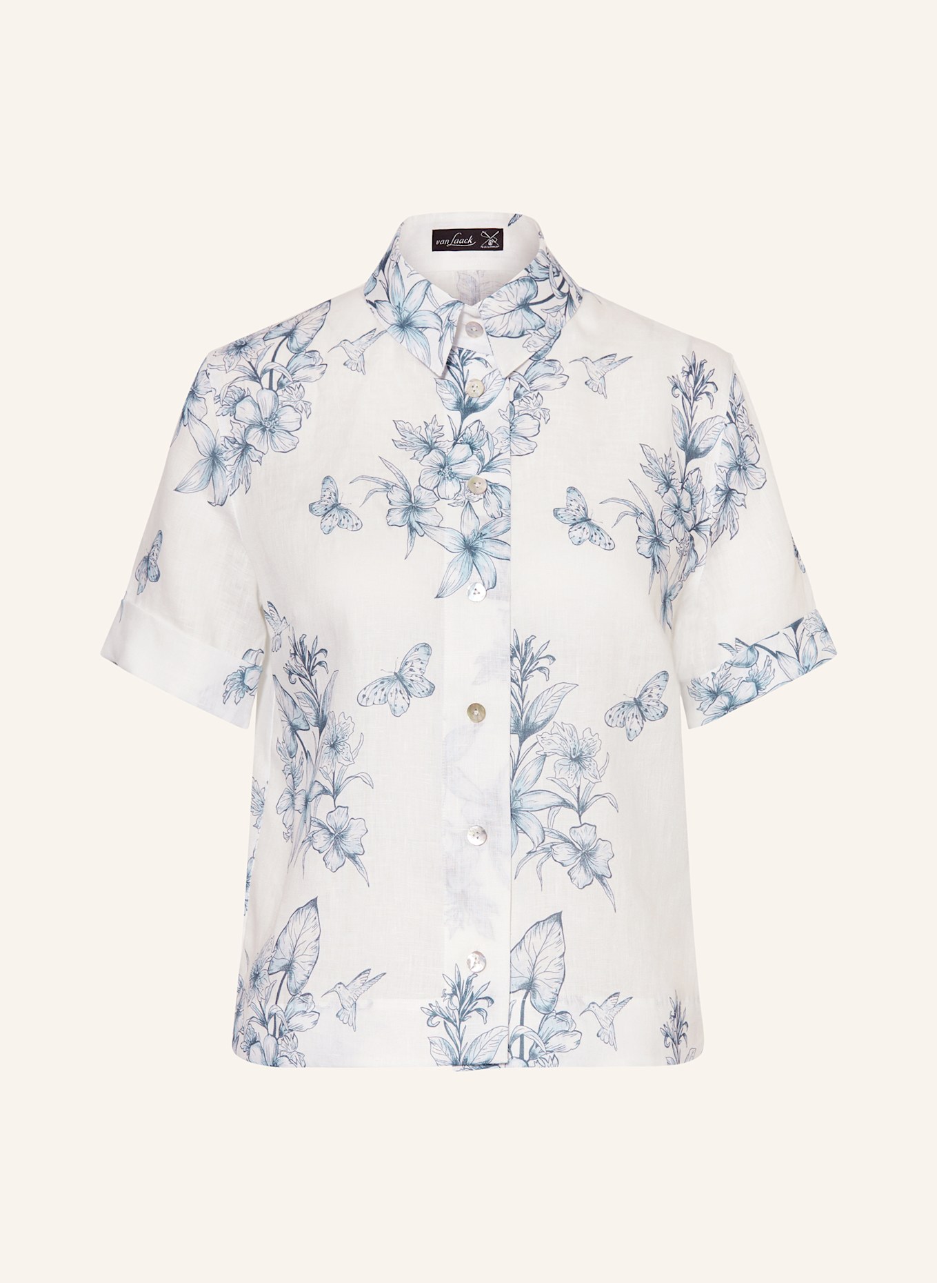 van Laack Košilová halenka VL-AMIS-KN ze lnu: BÍLÁ / TMAVĚ MODRÁ / MODRÁ