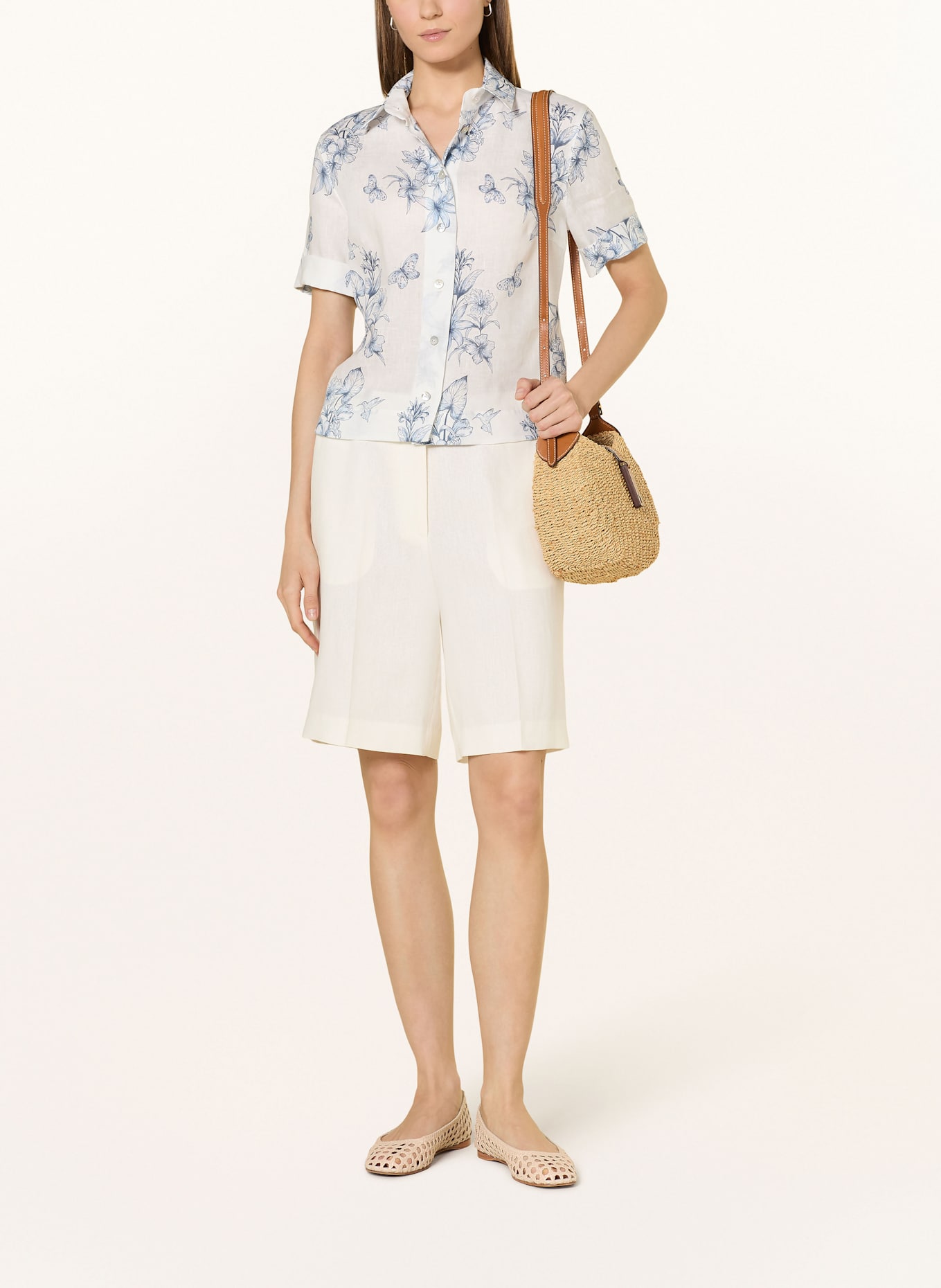 van Laack Košilová halenka VL-AMIS-KN ze lnu: BÍLÁ / TMAVĚ MODRÁ / MODRÁ