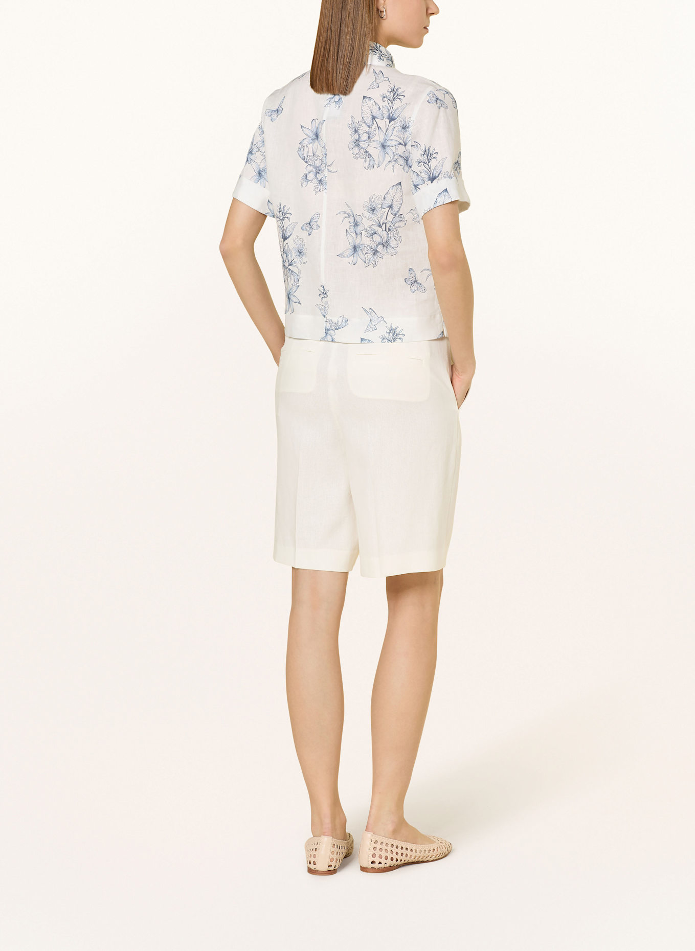 van Laack Košilová halenka VL-AMIS-KN ze lnu: BÍLÁ / TMAVĚ MODRÁ / MODRÁ