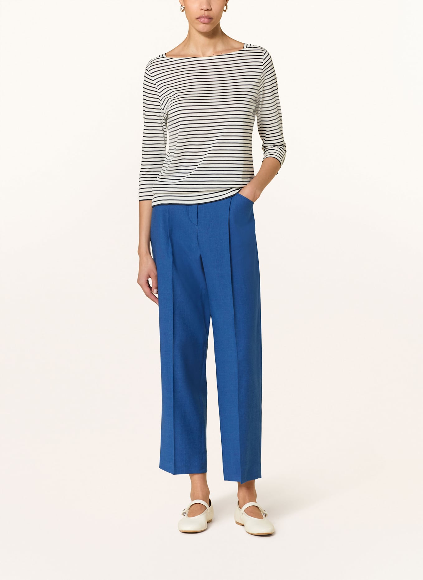 windsor. Shirt mit 3/4-Arm: WEISS / DUNKELBLAU