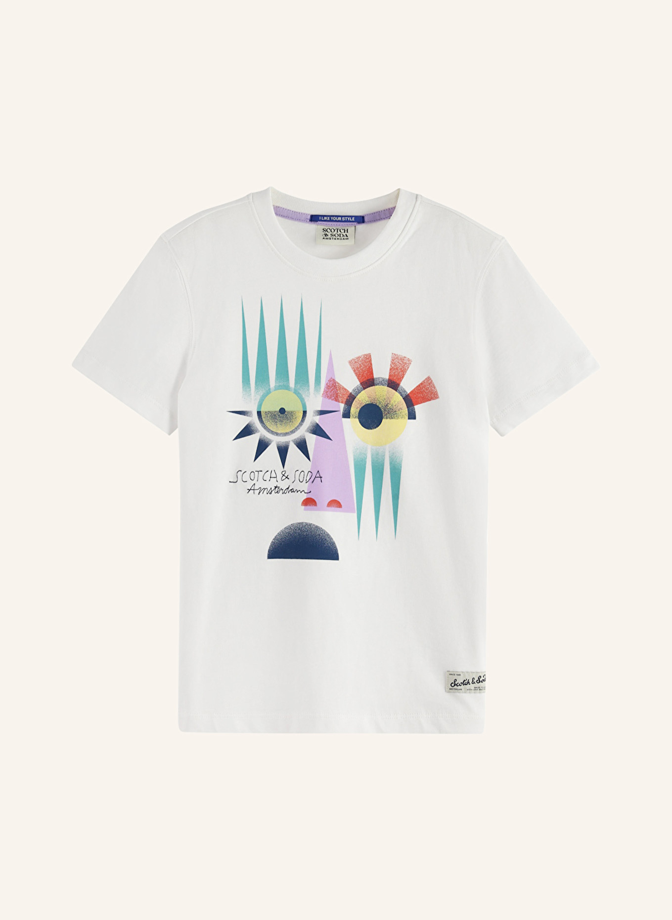 SCOTCH & SODA Tričko: BÍLÁ / TMAVĚ MODRÁ / FIALOVÁ