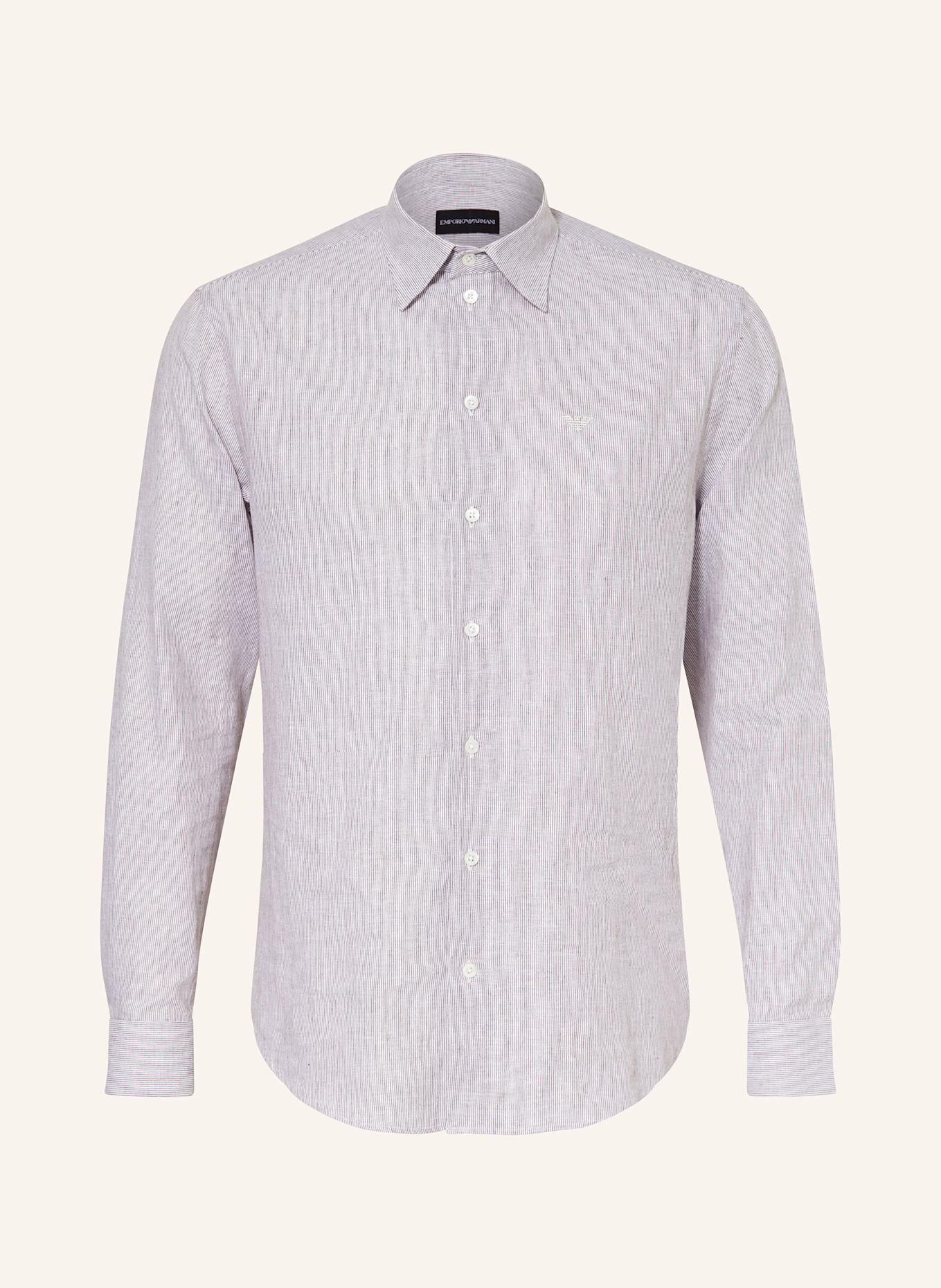 EMPORIO ARMANI Hemd Slim Fit mit Leinen: BRAUN/ WEISS
