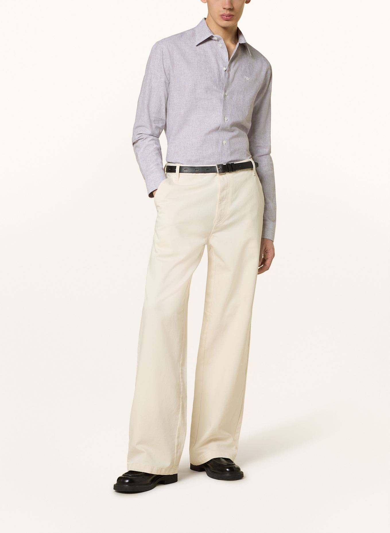 EMPORIO ARMANI Hemd Slim Fit mit Leinen: BRAUN/ WEISS