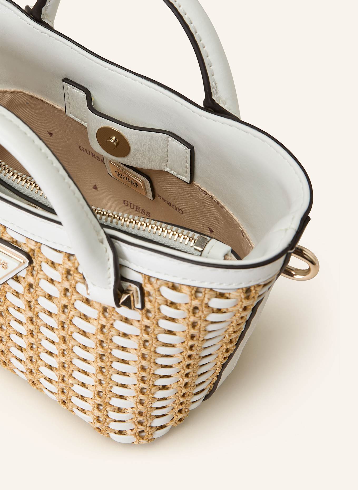 GUESS Umhängetasche ATALIA MINI: BEIGE/ WEISS
