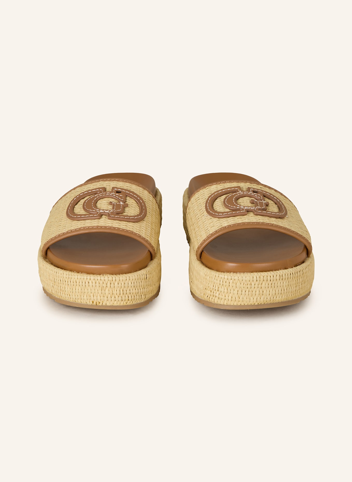 GUESS Plateau-Pantoletten LONNEY: CREME/ COGNAC