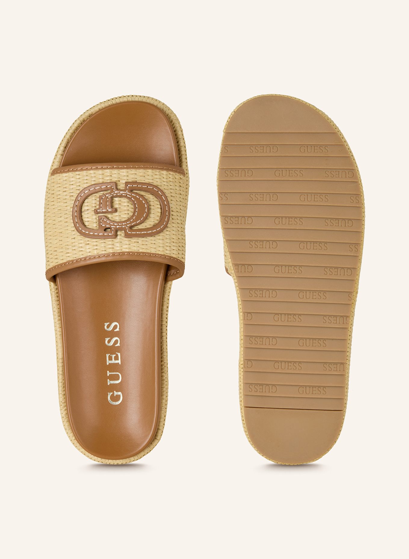GUESS Plateau-Pantoletten LONNEY: CREME/ COGNAC