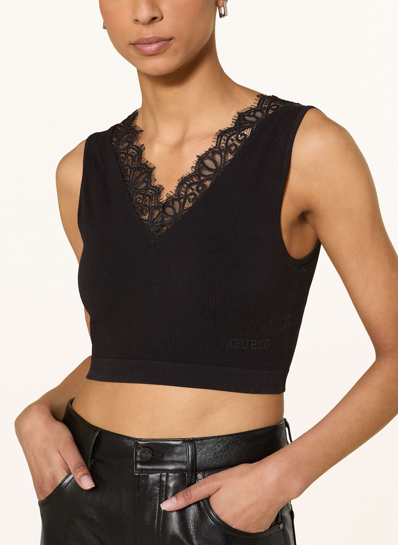 GUESS RAQUEL cropped top with lace: BLACK
