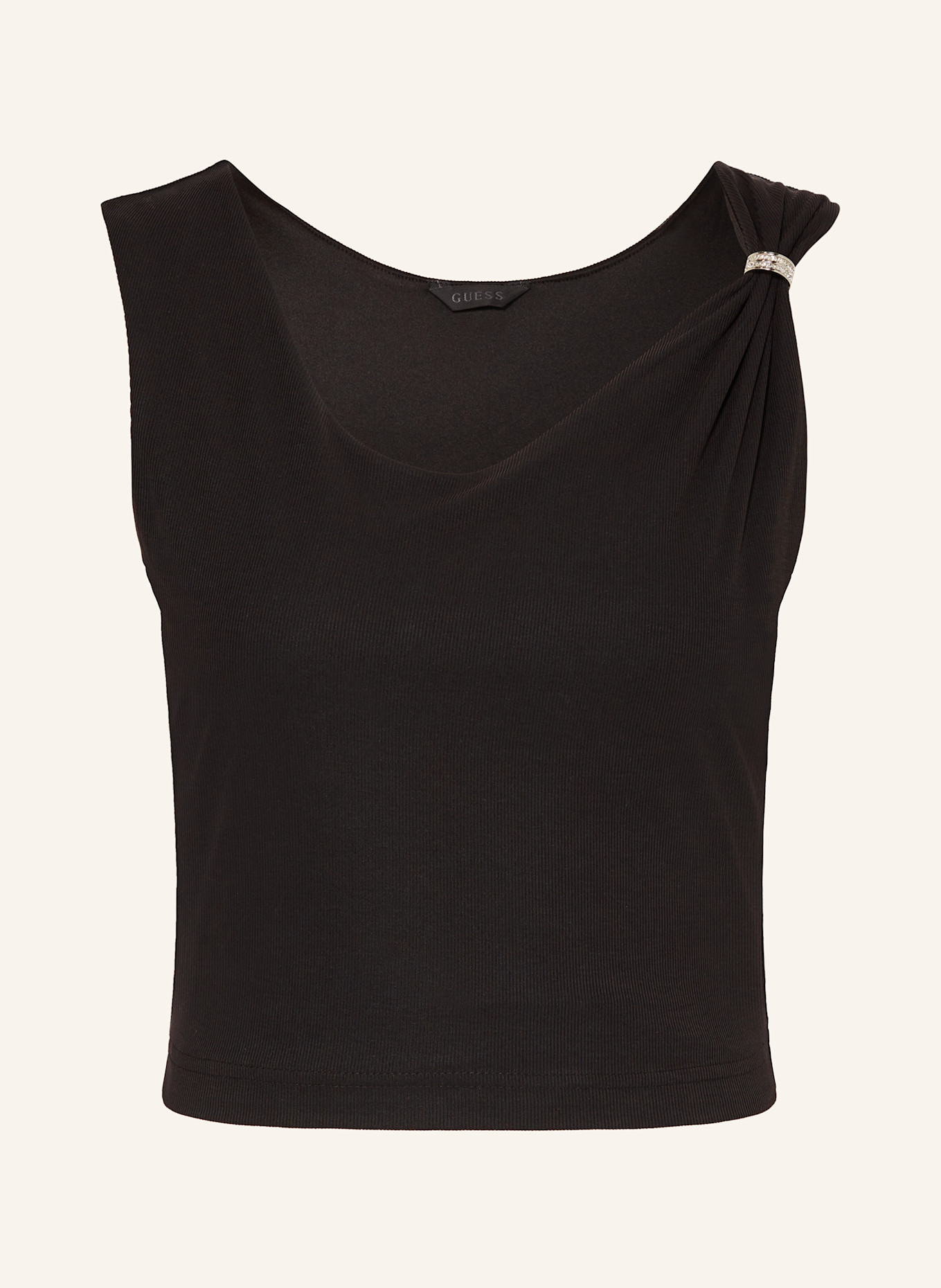GUESS AIMEE cropped top with gemstones: BLACK