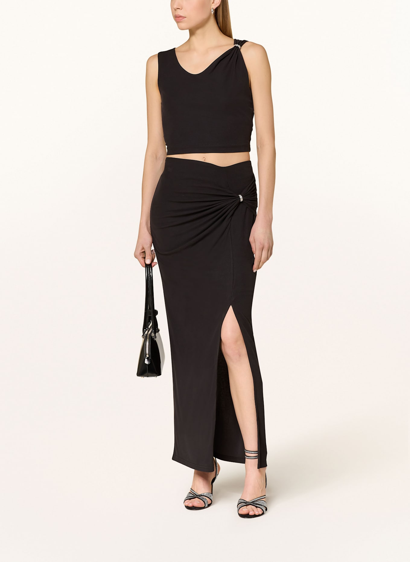 GUESS AIMEE cropped top with gemstones: BLACK