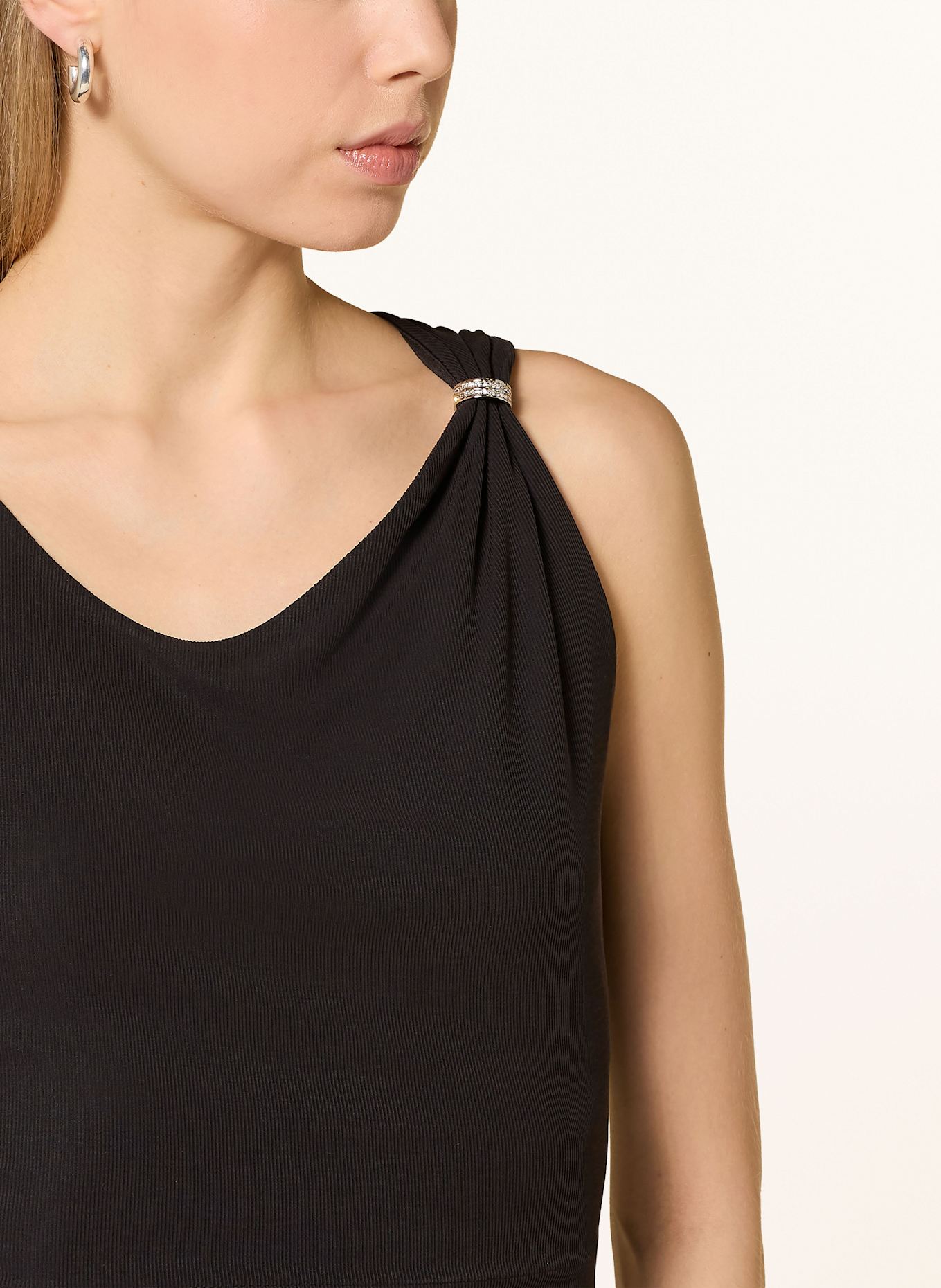 GUESS AIMEE cropped top with gemstones: BLACK