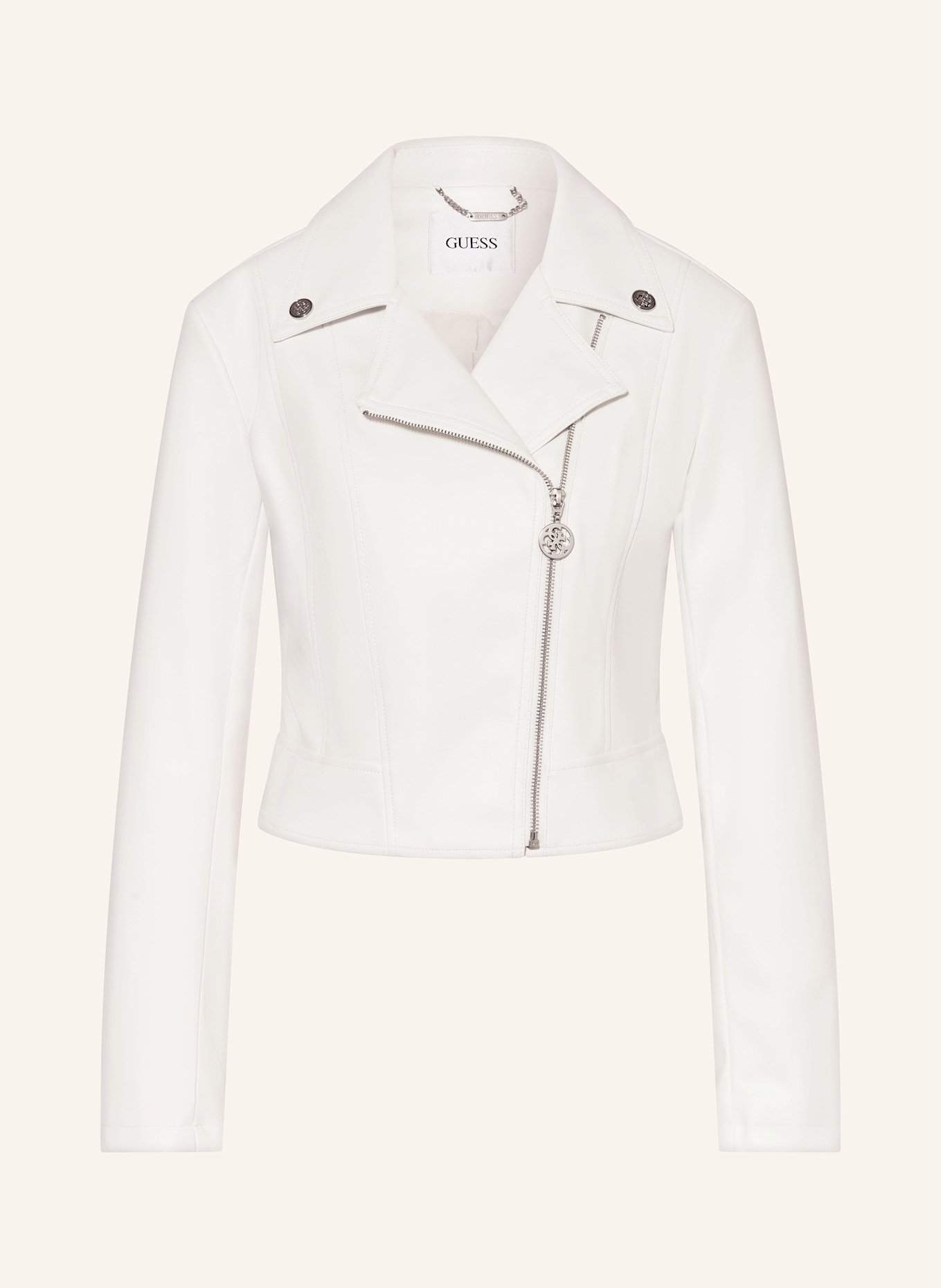 GUESS Biker-Jacke CLEMENCE in Lederoptik: WEISS