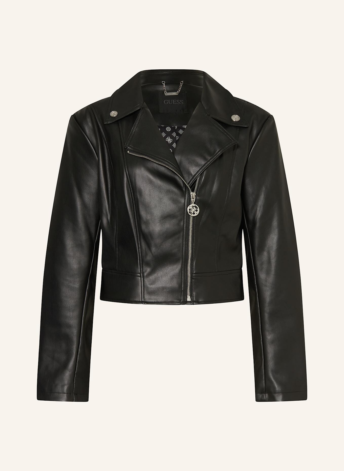 GUESS Biker-Jacke CLEMENCE in Lederoptik: SCHWARZ
