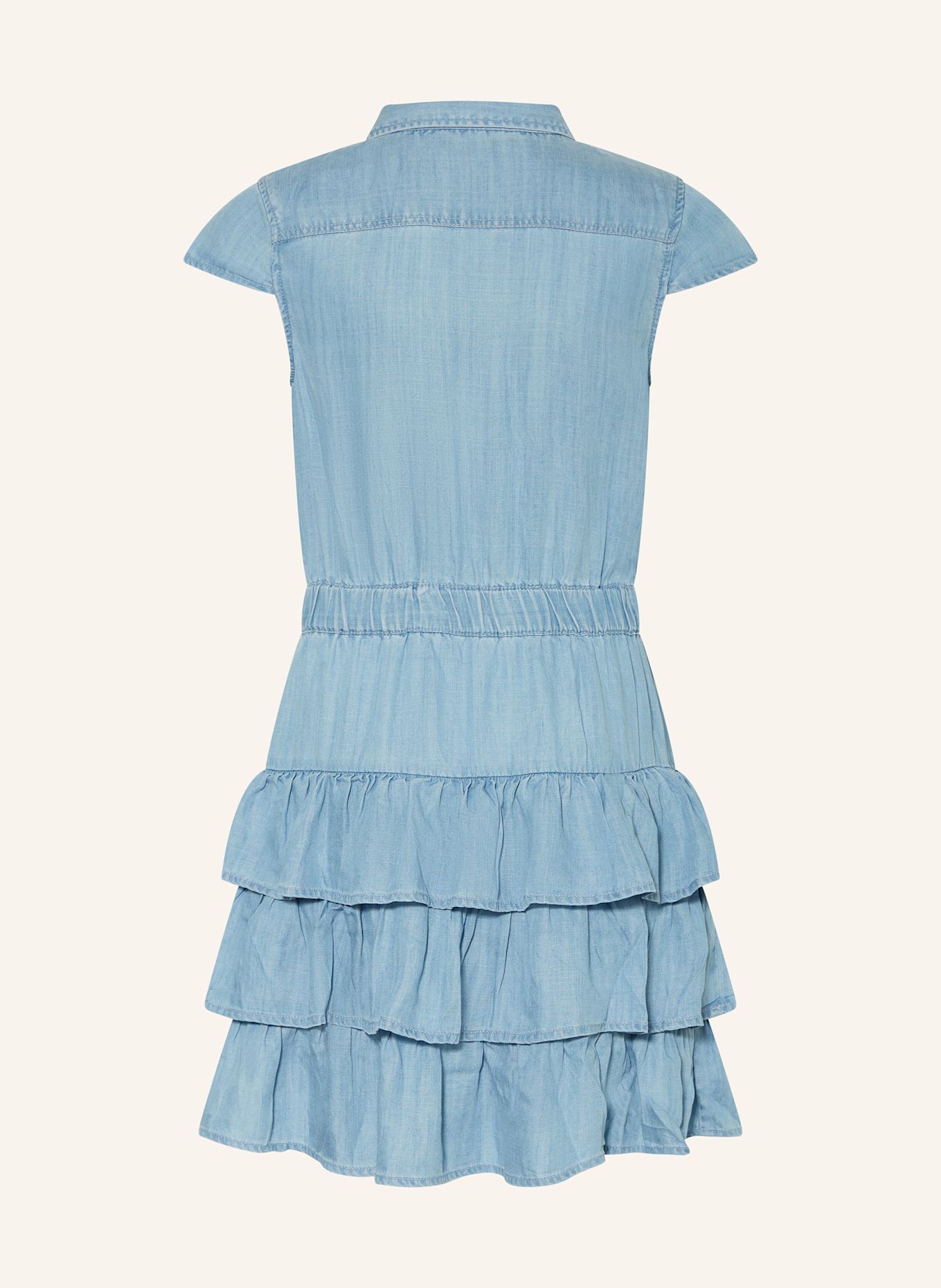 GUESS Hemdblusenkleid in Jeansoptik mit Rüschen: HELLBLAU