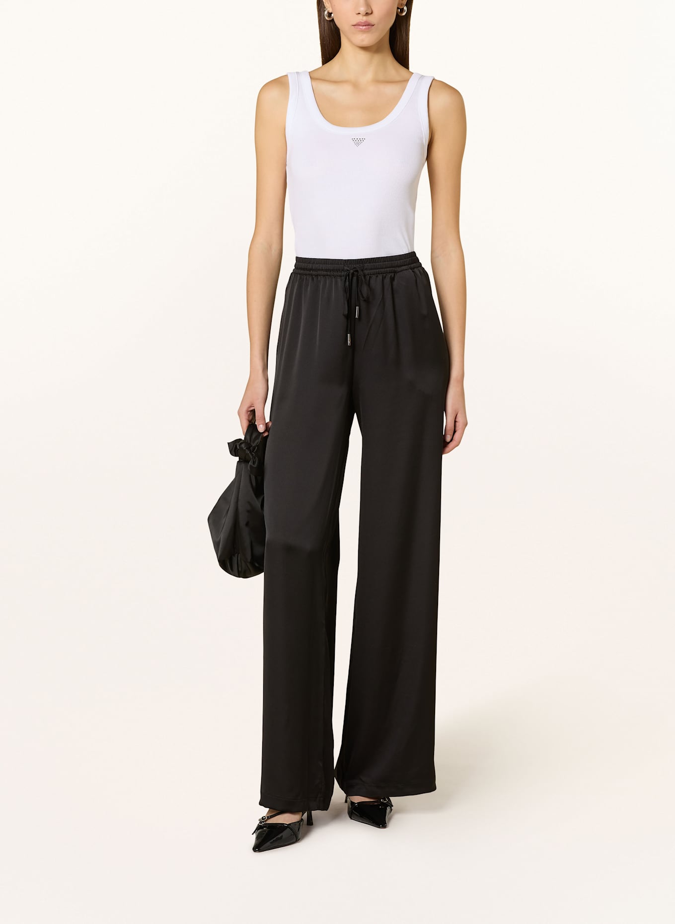 GUESS Cropped top with decorative gems: WHITE