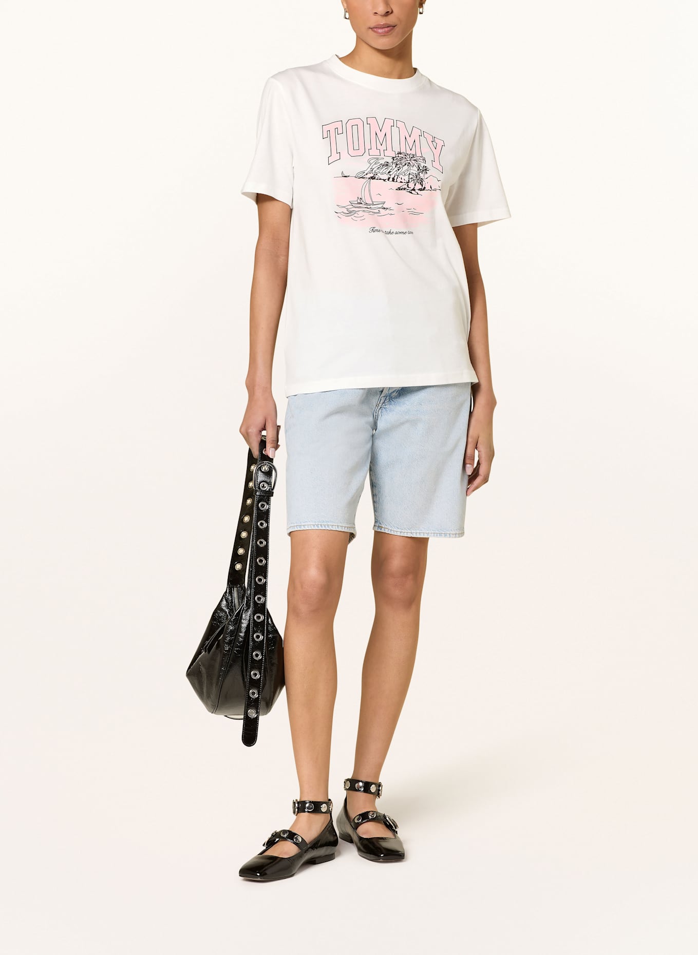 TOMMY JEANS T-shirt: ECRU / RÓŻOWY / CZARNY