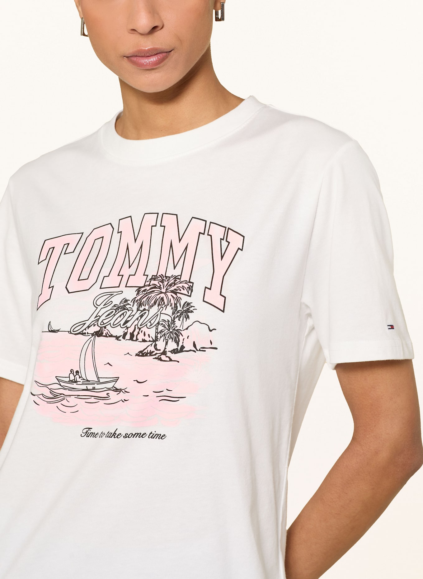 TOMMY JEANS T-shirt: ECRU / RÓŻOWY / CZARNY