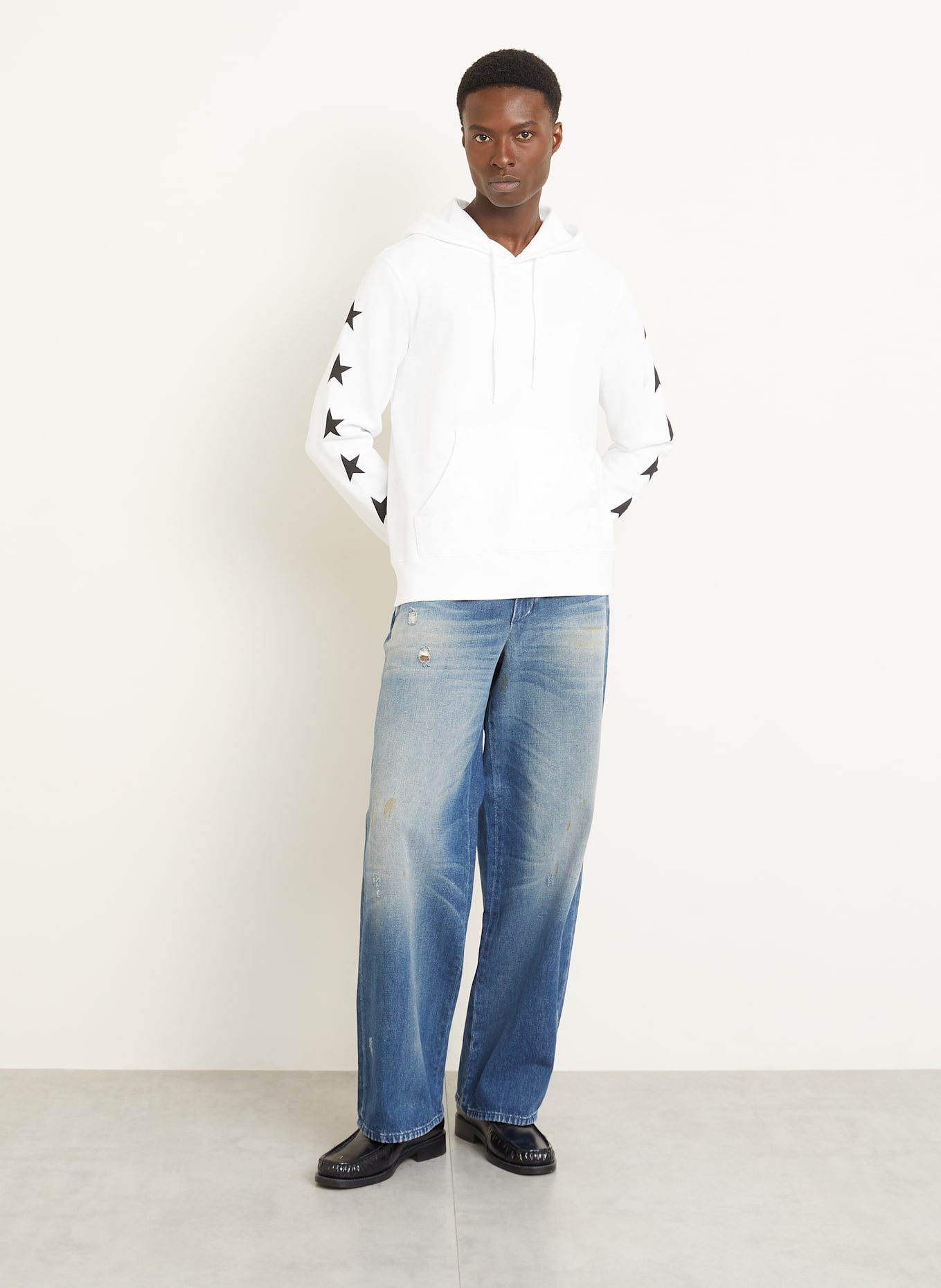 GOLDEN GOOSE Hoodie: WEISS/ SCHWARZ