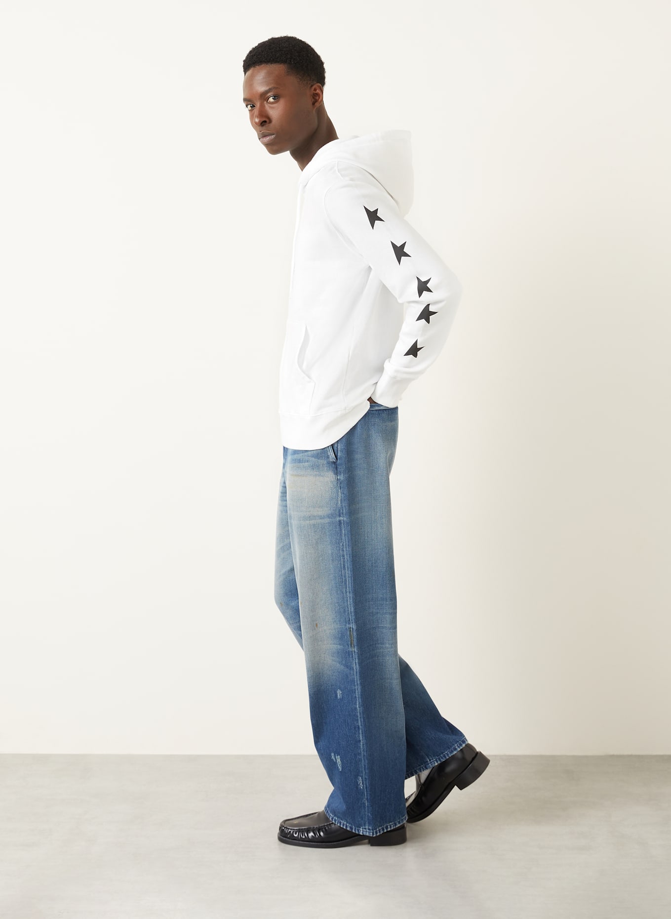 GOLDEN GOOSE Hoodie: WEISS/ SCHWARZ