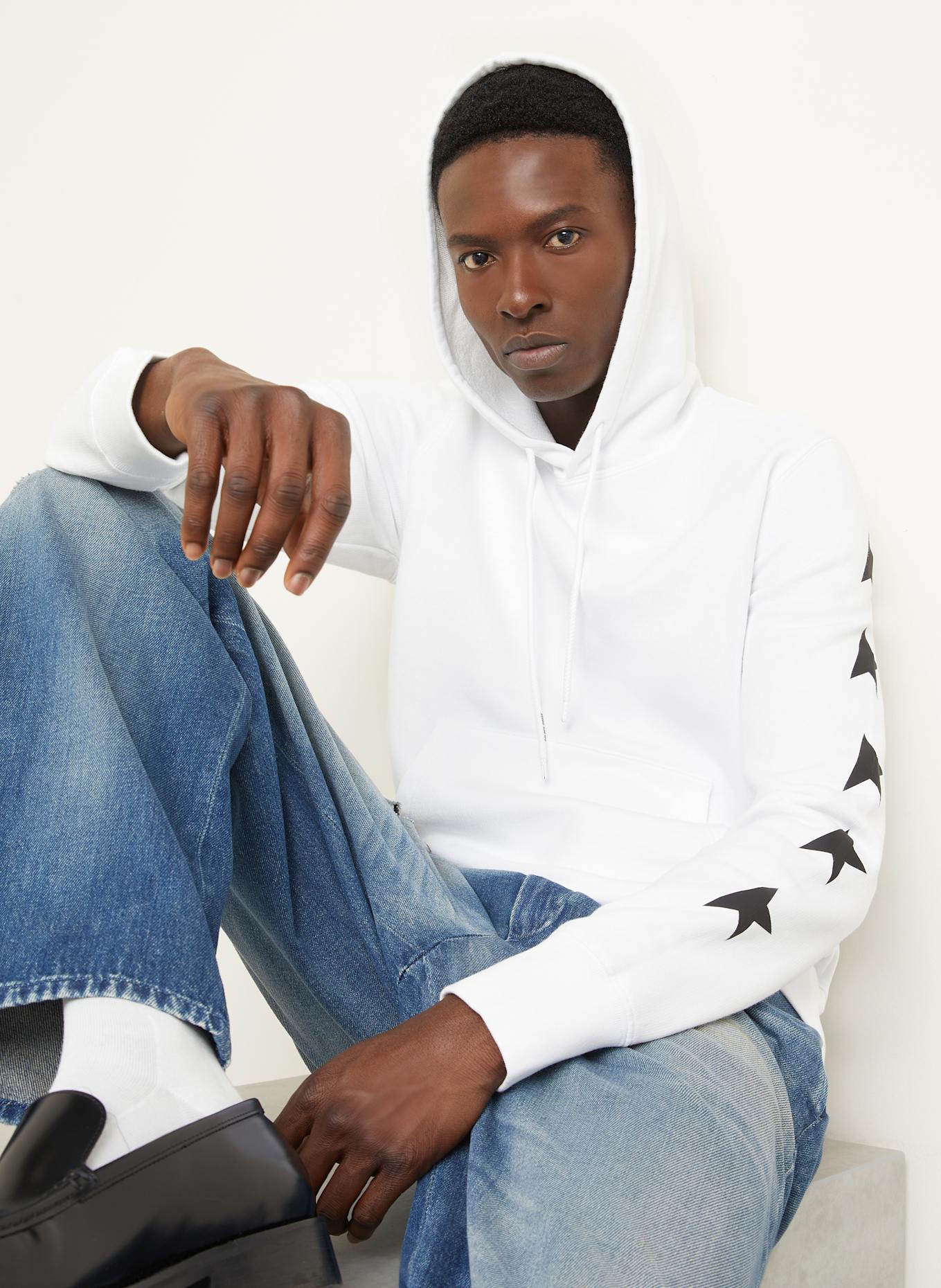GOLDEN GOOSE Hoodie: WEISS/ SCHWARZ