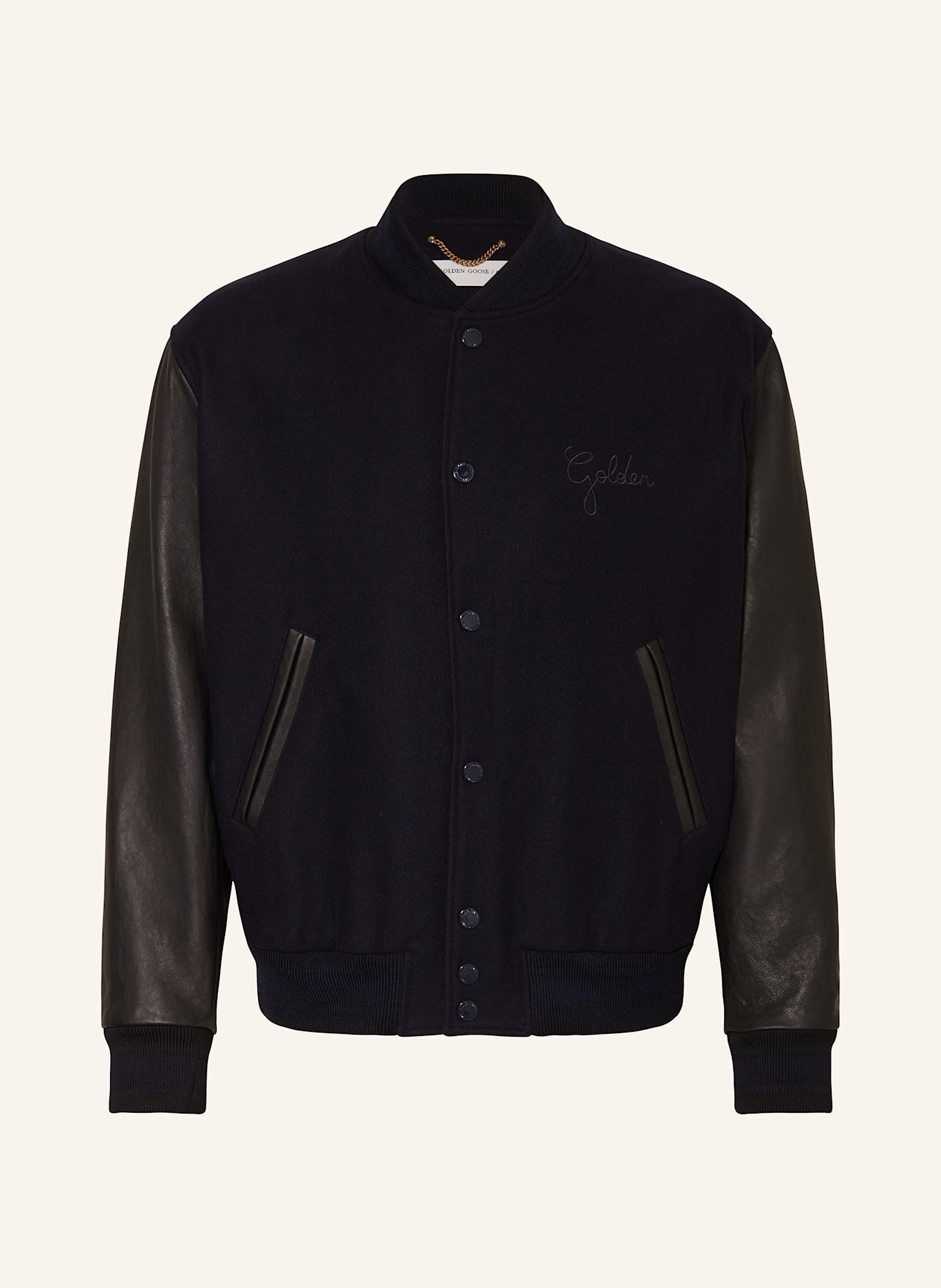GOLDEN GOOSE College-Jacke im Materialmix: DUNKELBLAU