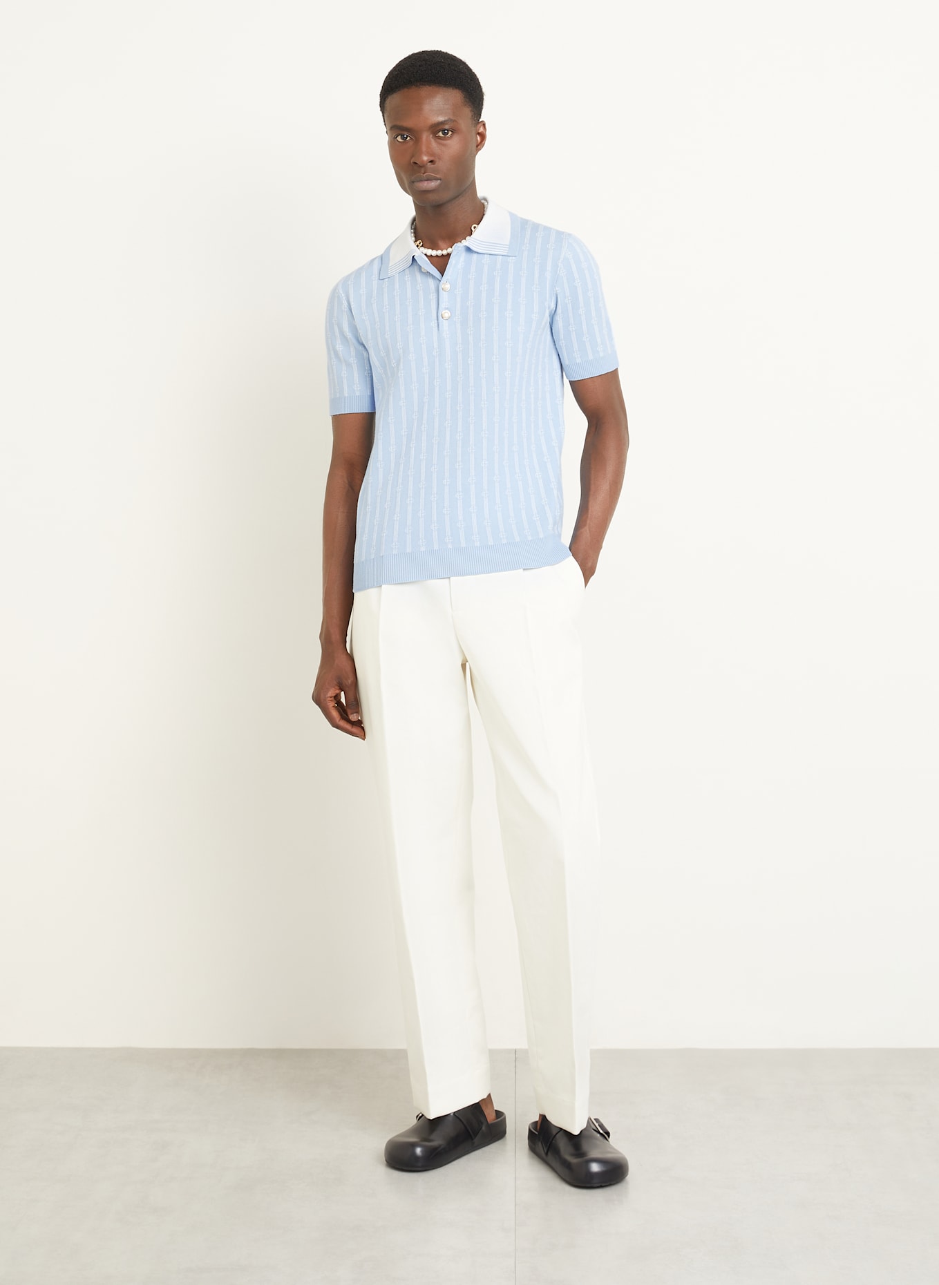 Casablanca Knitted polo shirt: LIGHT BLUE/ WHITE