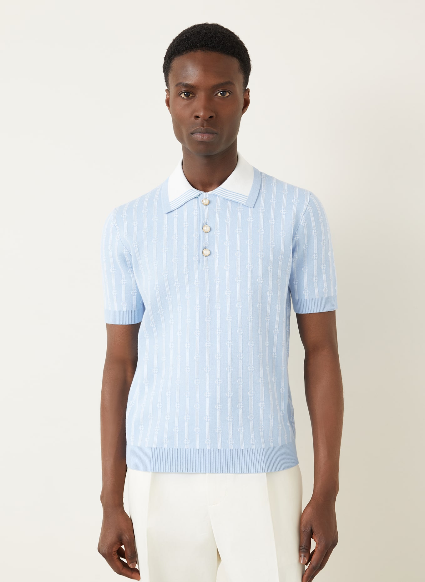 Casablanca Knitted polo shirt: LIGHT BLUE/ WHITE