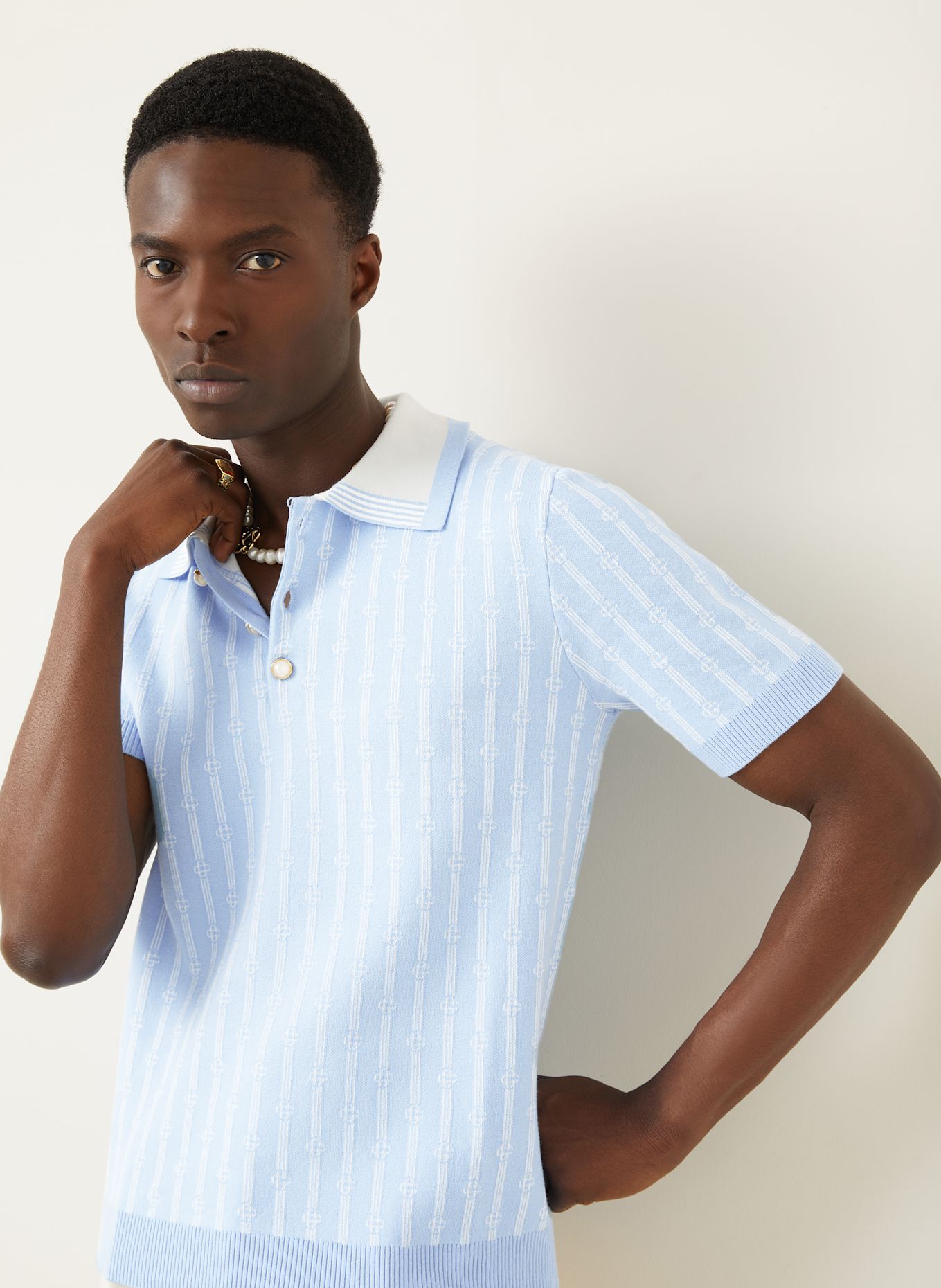 Casablanca Knitted polo shirt: LIGHT BLUE/ WHITE