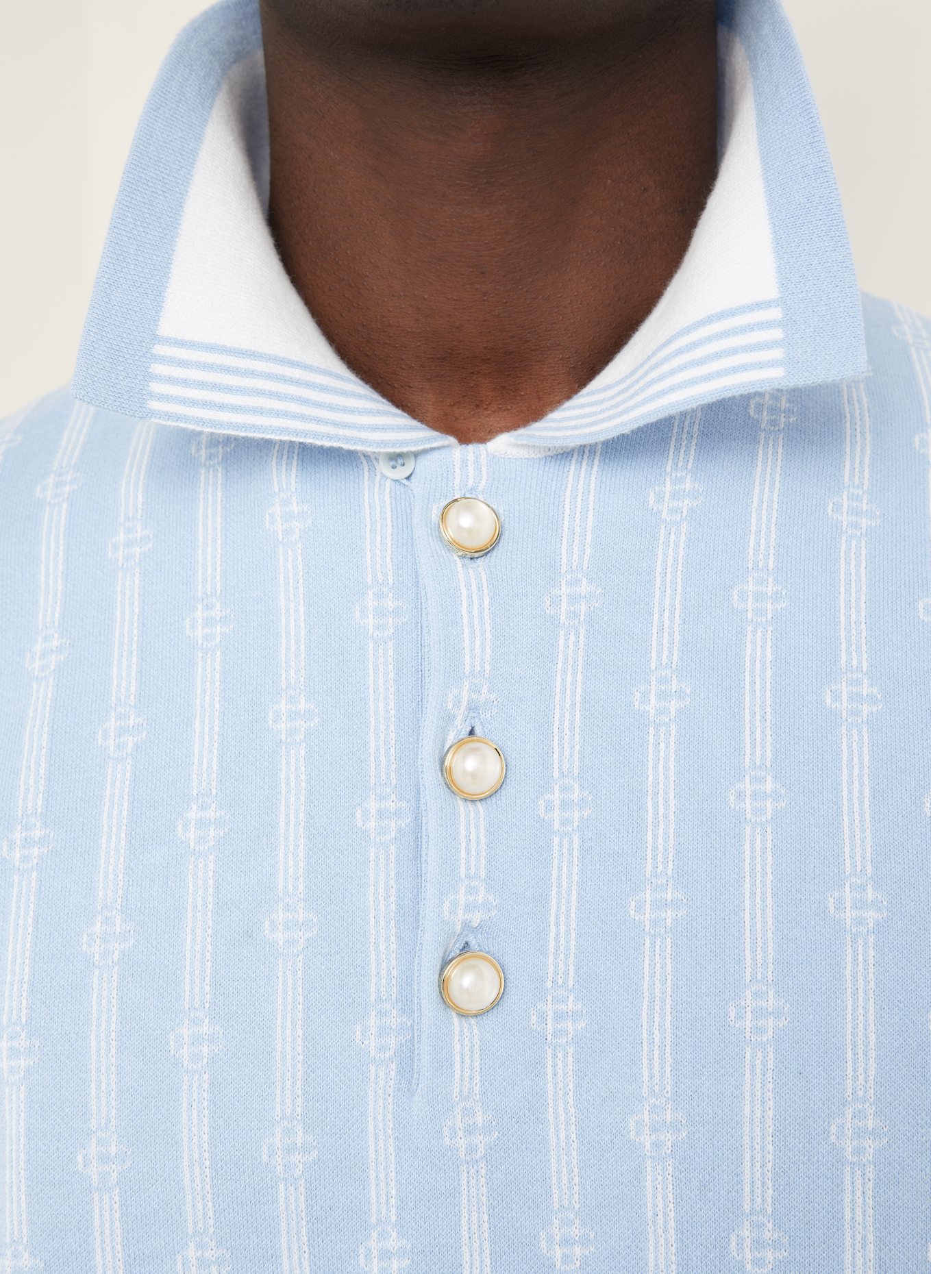 Casablanca Knitted polo shirt: LIGHT BLUE/ WHITE