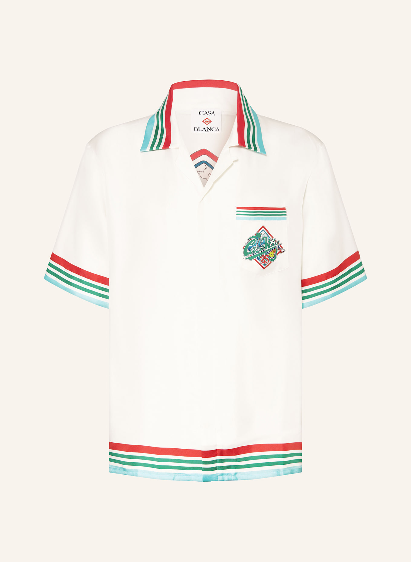 Casablanca Resorthemd Comfort Fit aus Seide: WEISS / ROT / HELLBLAU