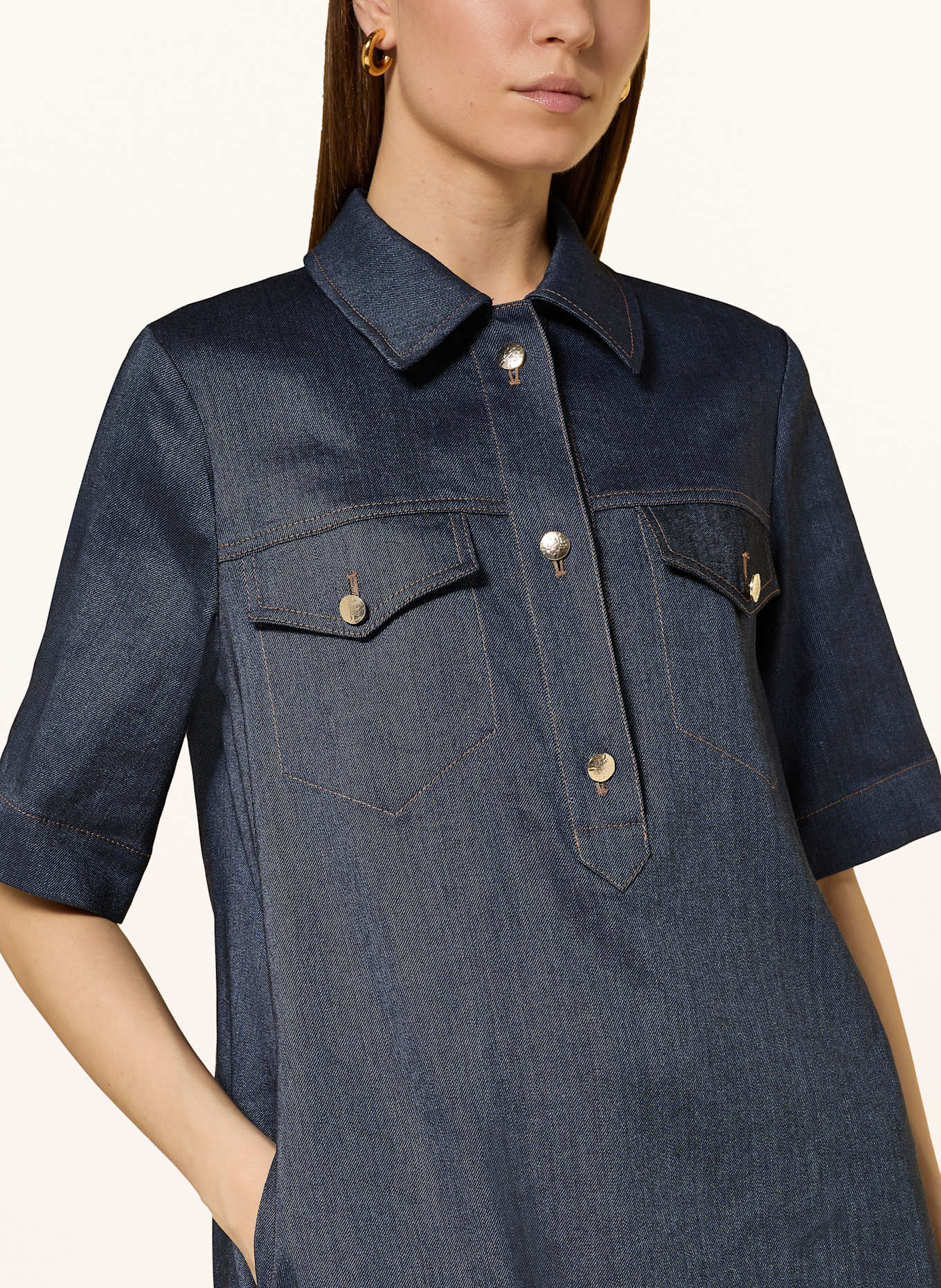 RIANI Shirt dress in denim look with linen: DARK BLUE