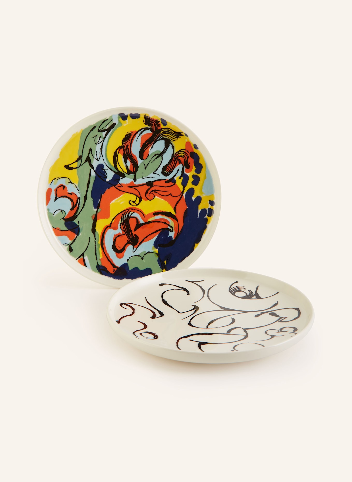 marimekko 2er-Set Speiseteller OIVA: VILDSTJÄLK & KRAFTMO: CREME / SCHWARZ