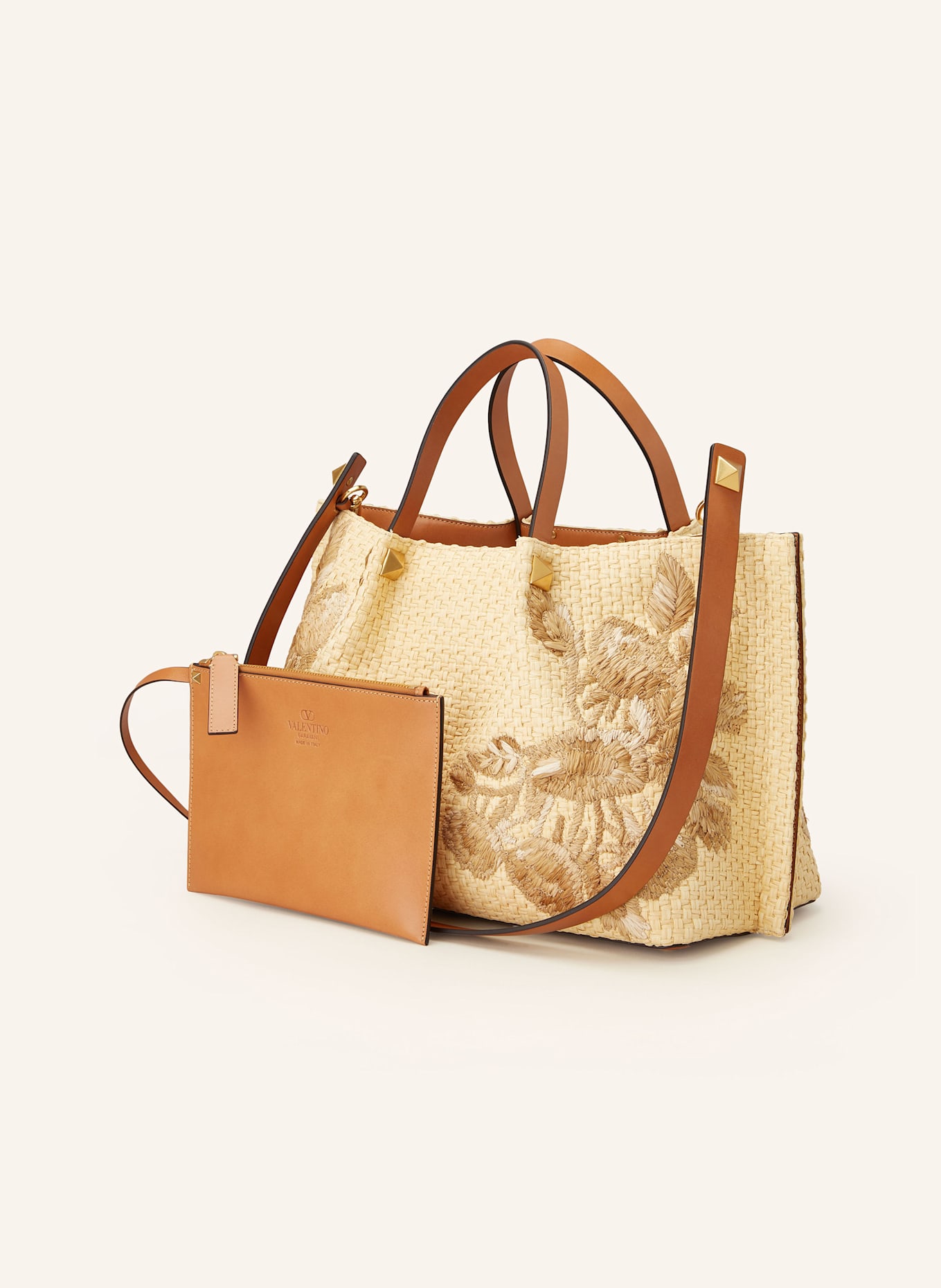 VALENTINO GARAVANI Shopper VLOGO SIGNATURE TOTE MEDIUM with pouch: BEIGE
