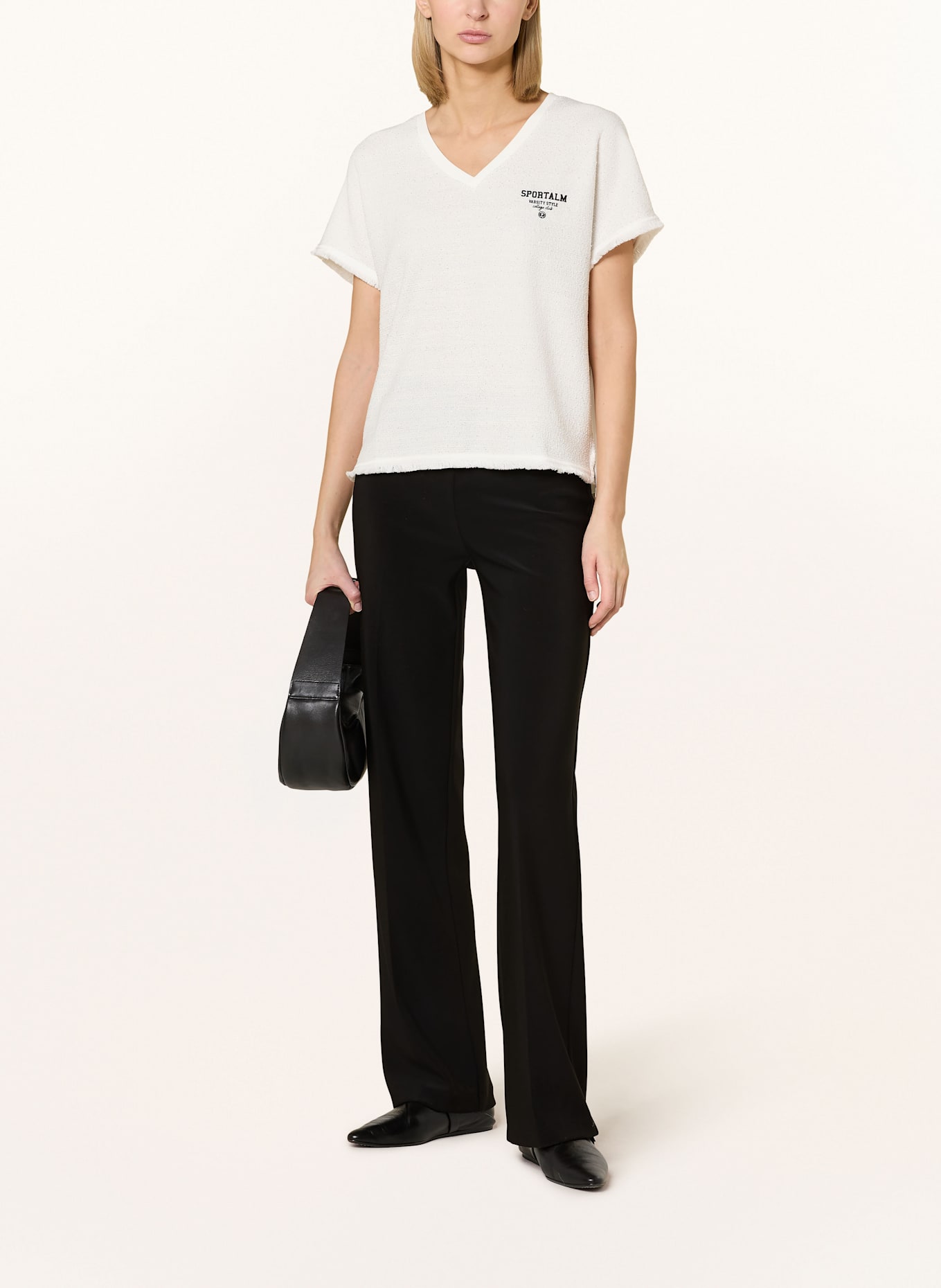 SPORTALM T-Shirt im Materialmix mit Glitzergarn: WEISS / SILBER