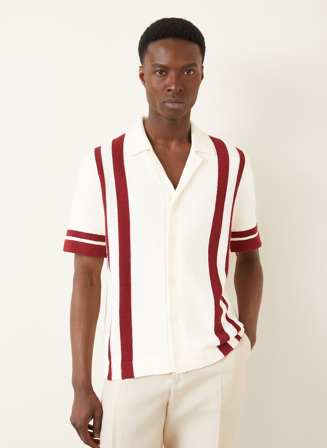 DOLCE & GABBANA Strickhemd Regular Fit: CREME/ DUNKELROT