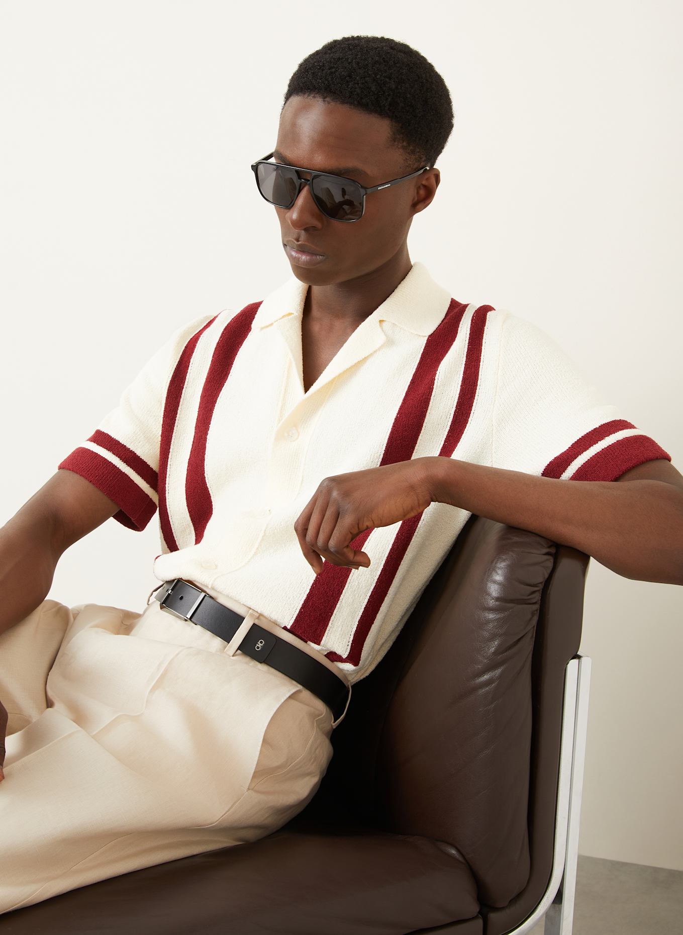 DOLCE & GABBANA Strickhemd Regular Fit: CREME/ DUNKELROT