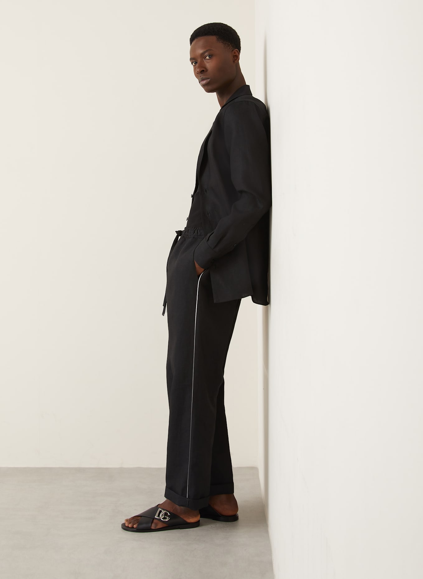DOLCE & GABBANA Leinenhose Regular Fit: SCHWARZ/ WEISS