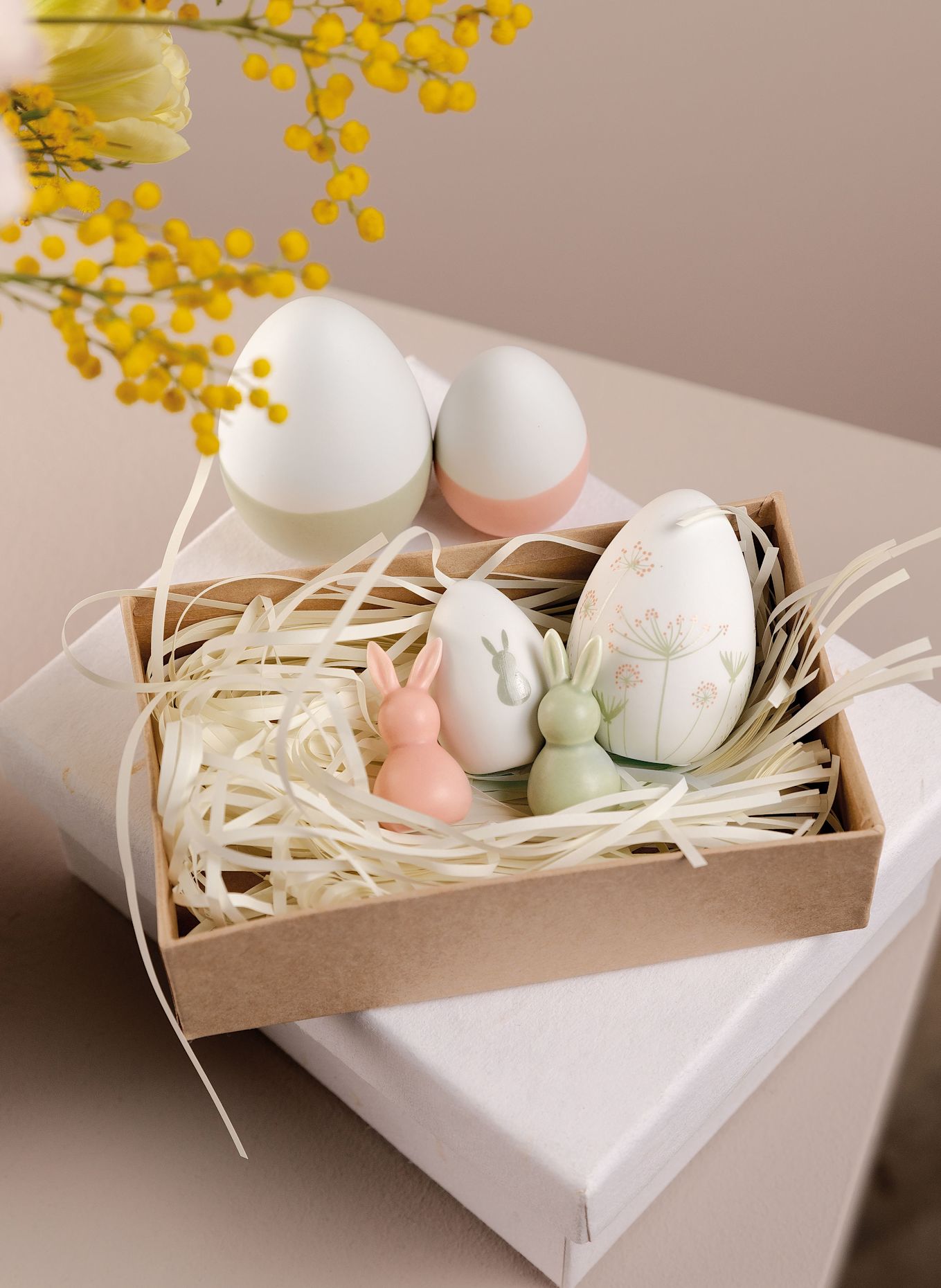 RÄDER 4er-Set Dekofiguren: WEISS / HELLGRÜN / HELLROSA