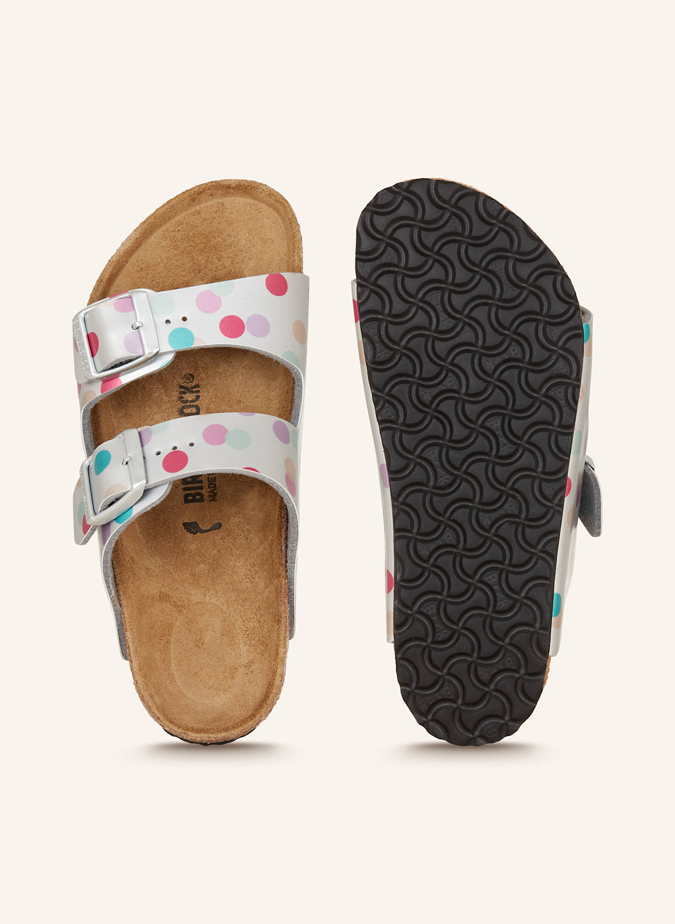 BIRKENSTOCK Pantoletten ARIZONA BIRCO-FLOR ELECTRIC METALLIC DOTS: SILBER/ PINK/ GRÜN