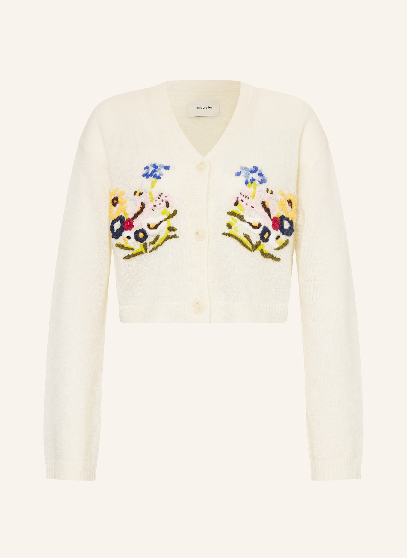 HOLZWEILER Strickjacke MAGGIE mit Mohair: CREME / DUNKELGELB / BLAU