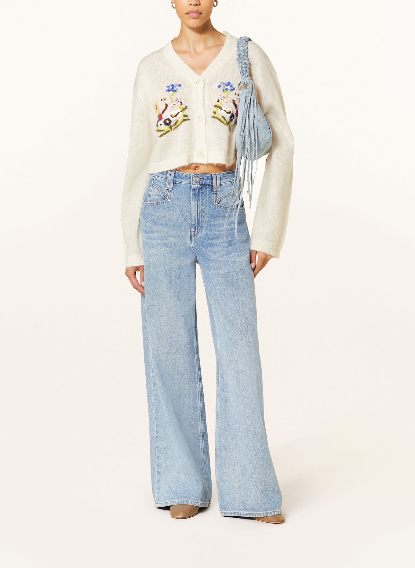 HOLZWEILER Strickjacke MAGGIE mit Mohair: CREME / DUNKELGELB / BLAU