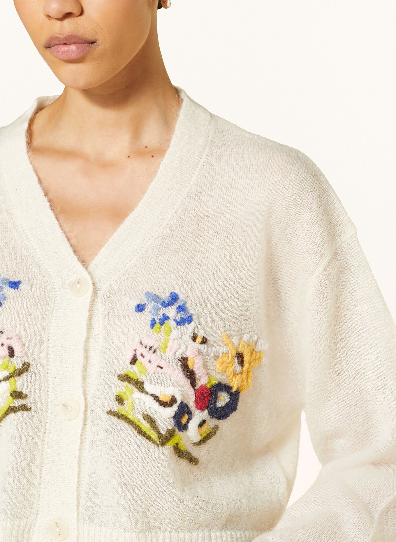 HOLZWEILER Strickjacke MAGGIE mit Mohair: CREME / DUNKELGELB / BLAU