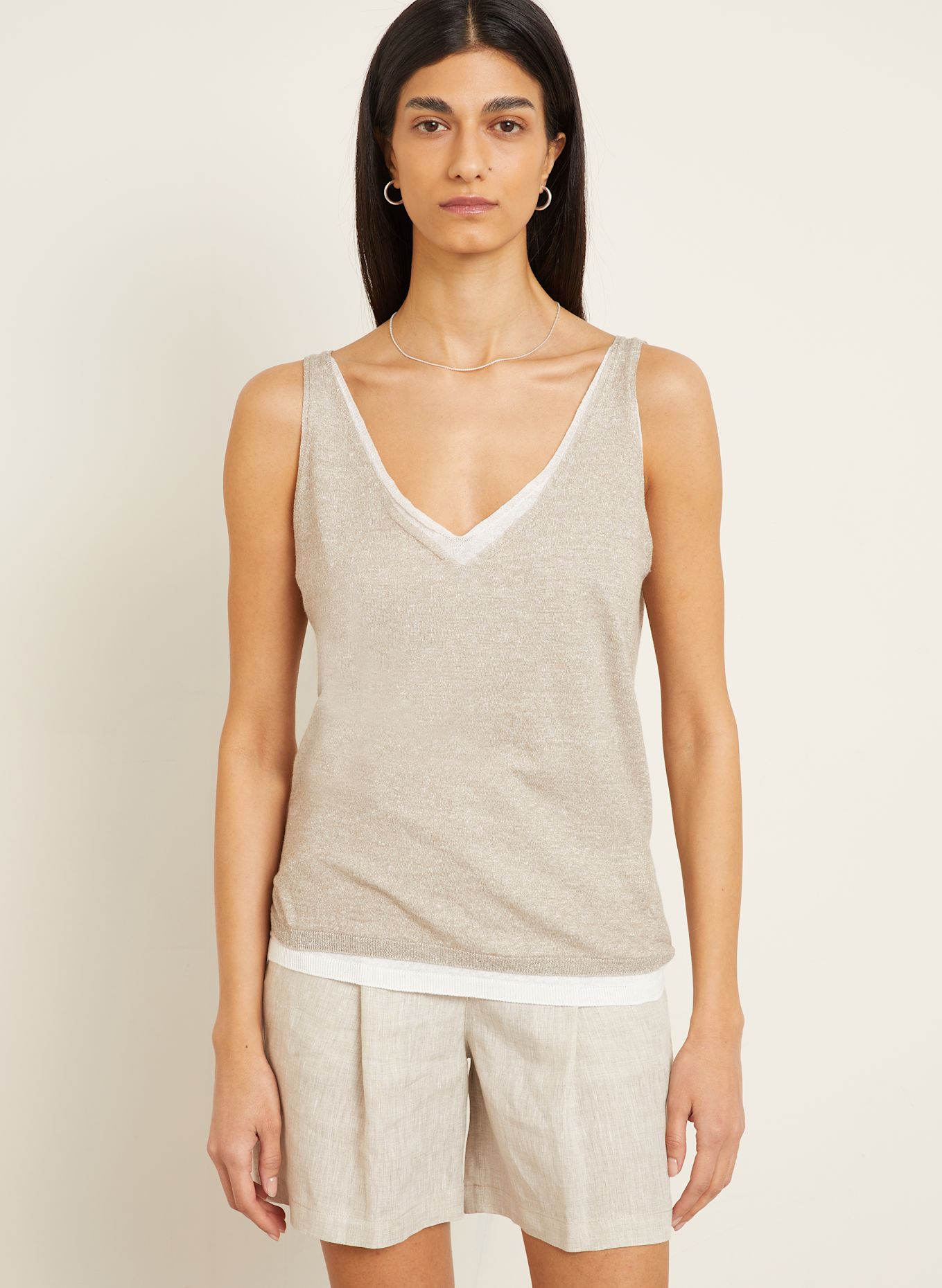 IRIS von ARNIM Top z dzianiny VALERIA z lnem: BEŻOWY/ BIAŁY