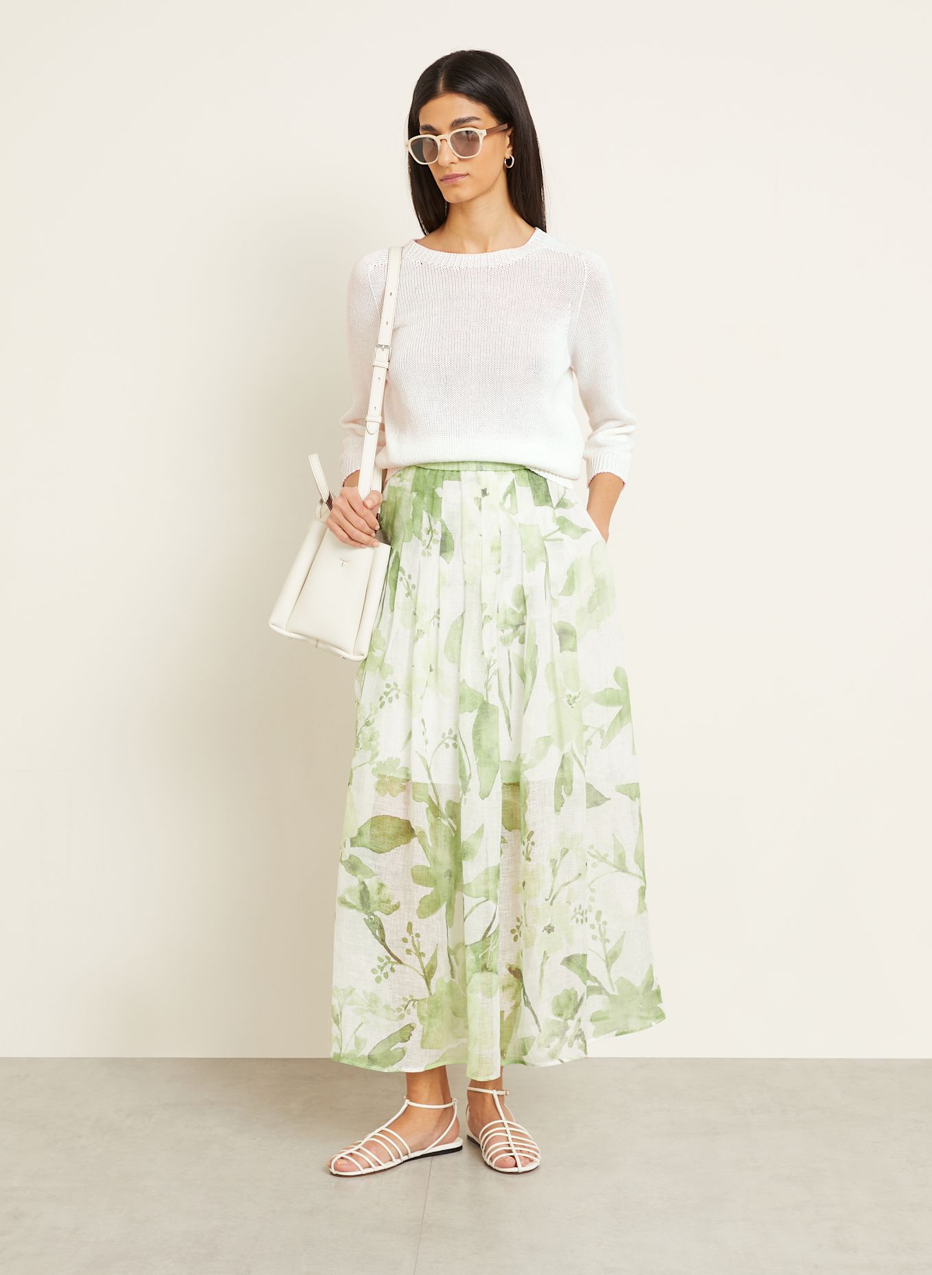 IRIS von ARNIM Pull en lin PEPPI à manches 3/4: BLANC