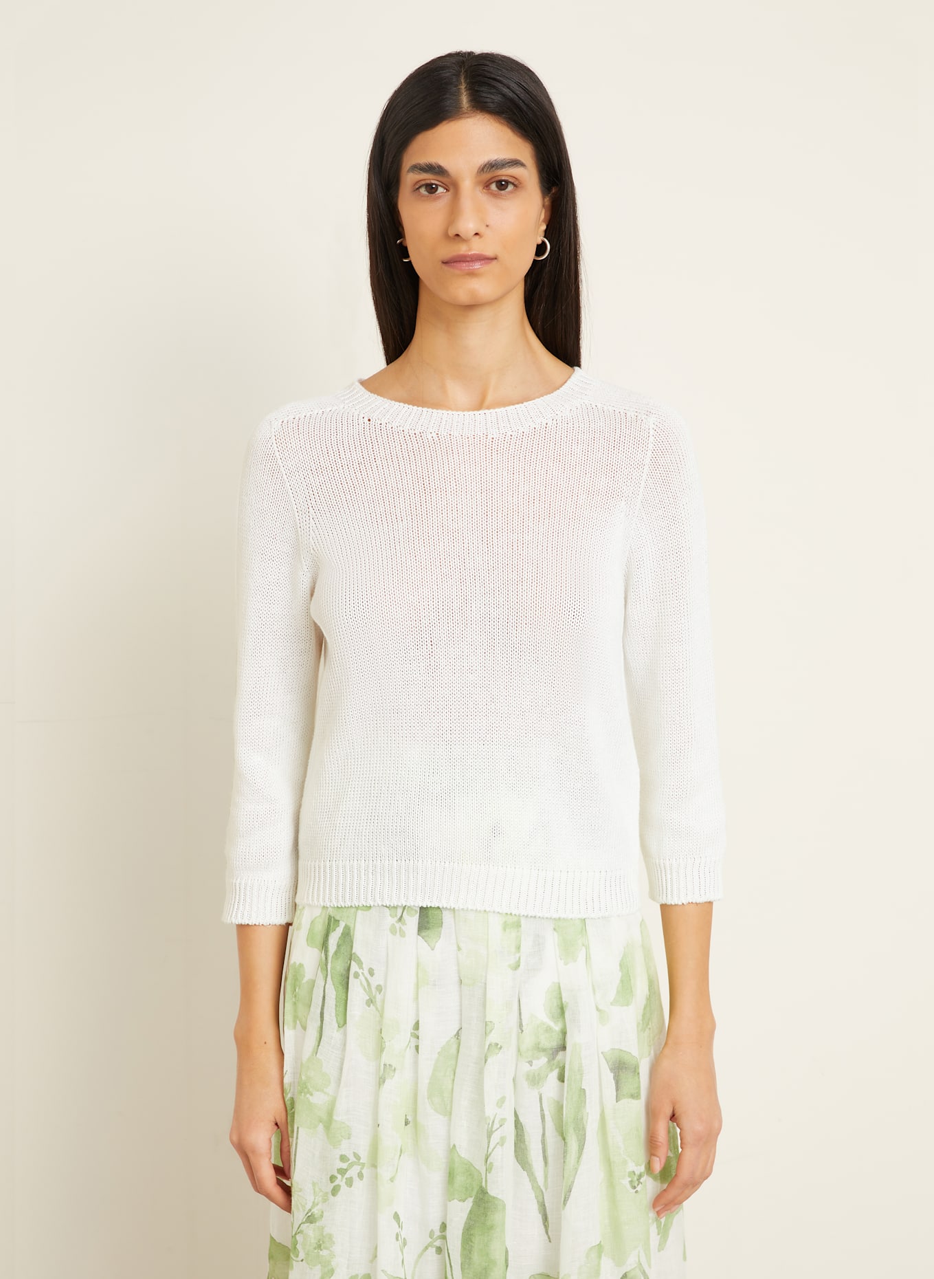 IRIS von ARNIM Pull en lin PEPPI à manches 3/4: BLANC