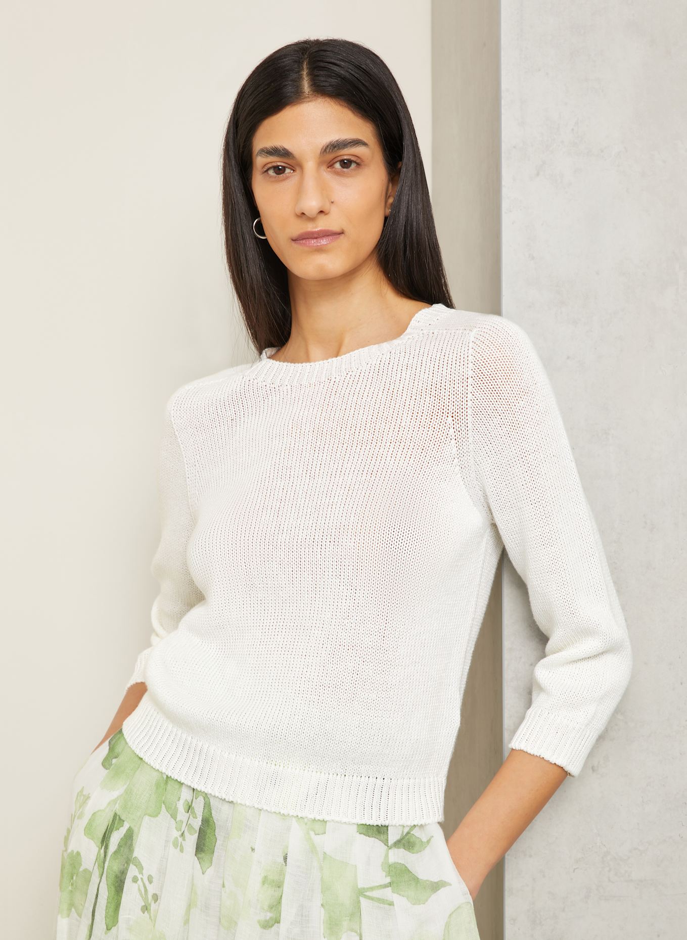 IRIS von ARNIM Pull en lin PEPPI à manches 3/4: BLANC