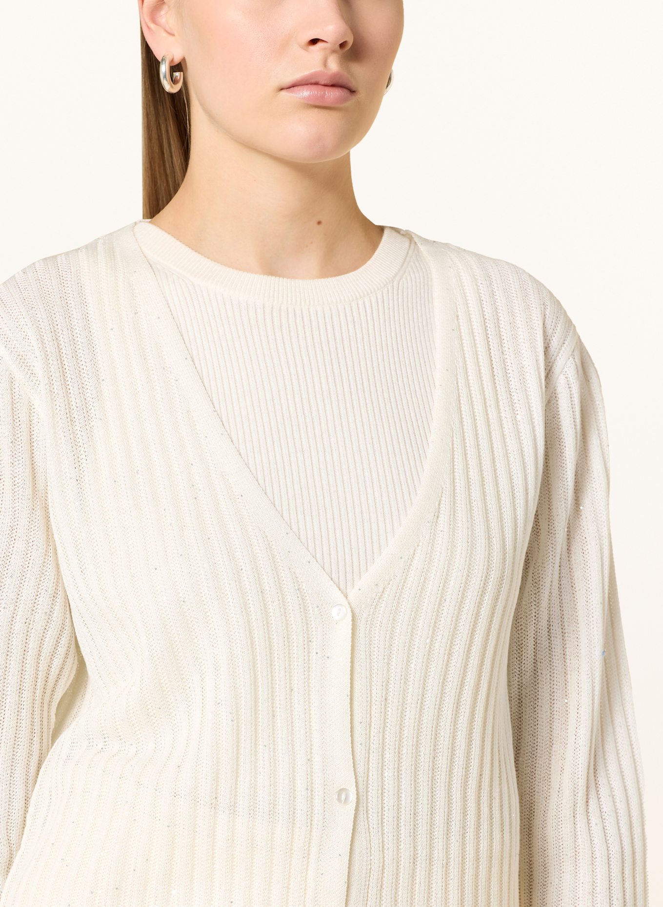 CARTOON Cardigan with 3/4 sleeves and sequins: WHITE