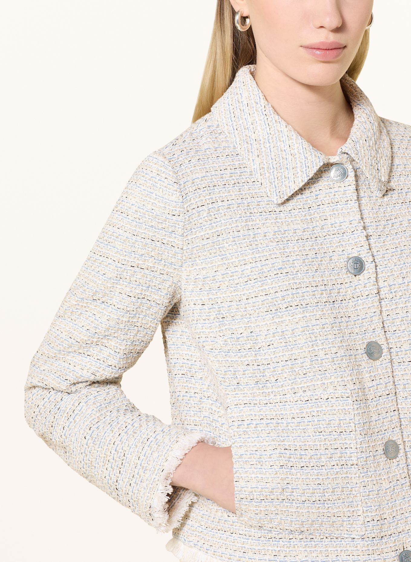 CARTOON Tweed jacket: ECRU / LIGHT BLUE