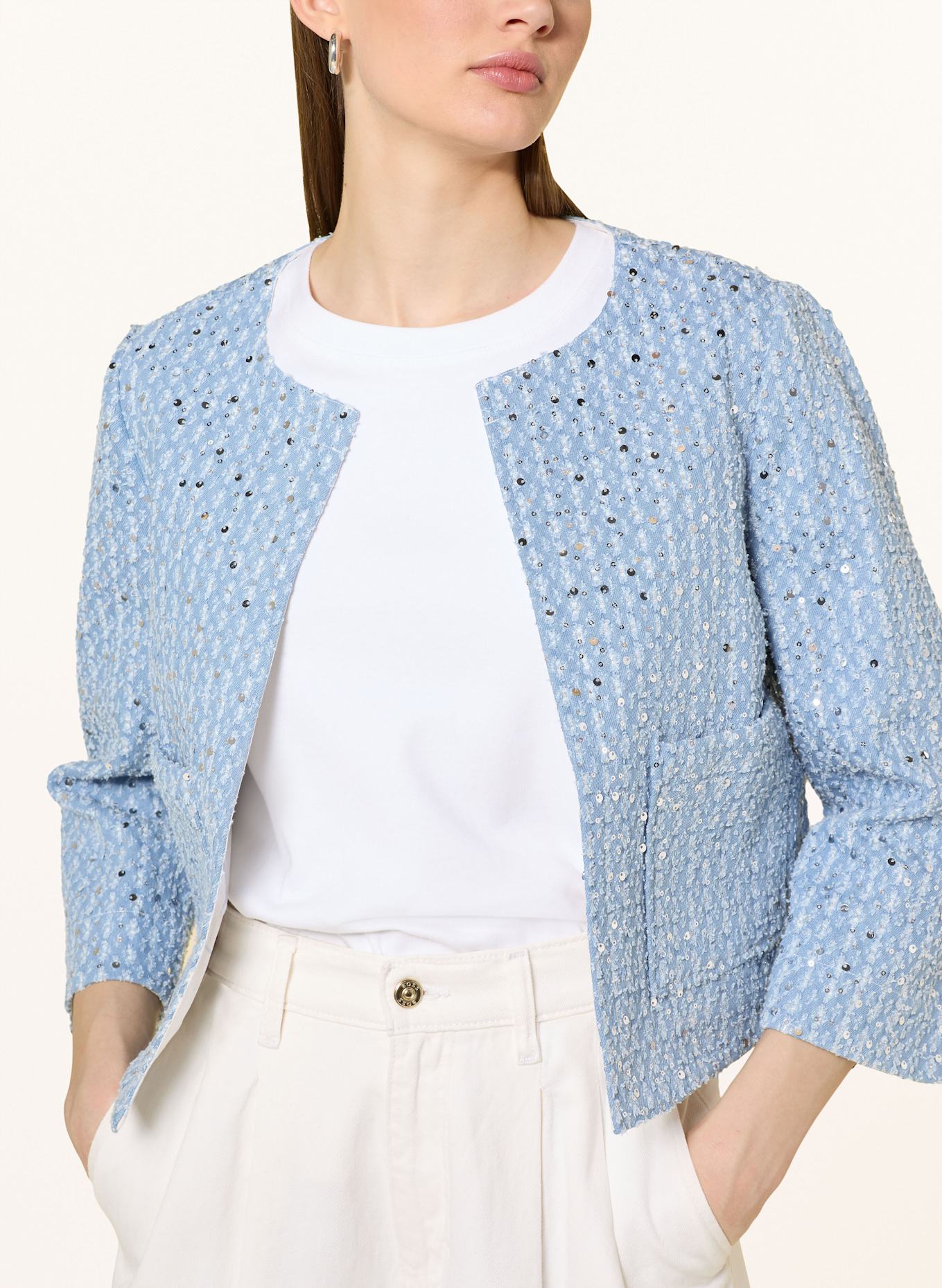 CARTOON Jacket with glitter thread and sequins: LIGHT BLUE