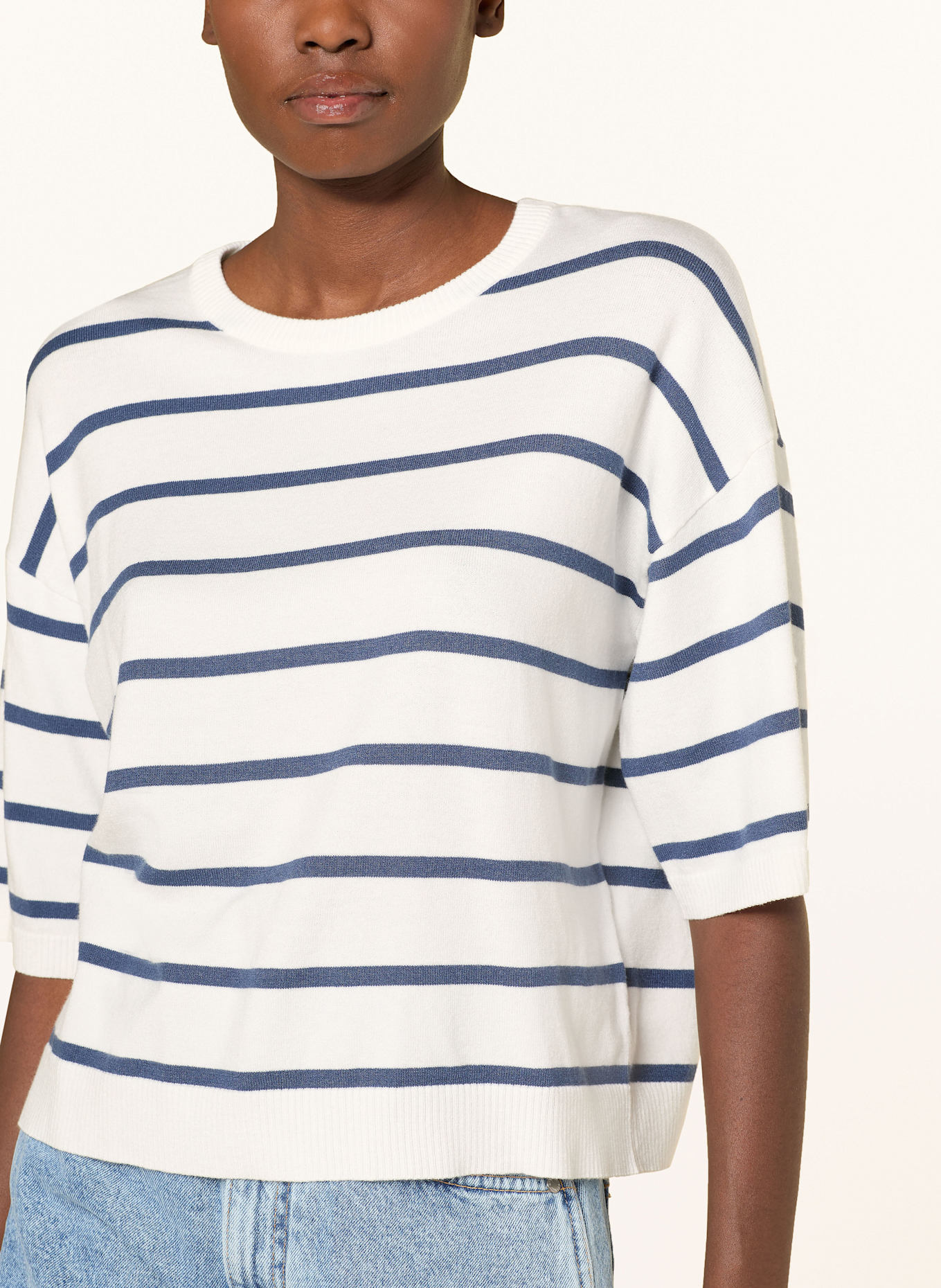 MSCH COPENHAGEN T-shirt en maille MSCHGEANINE: BLANC / BLEU FONCÉ